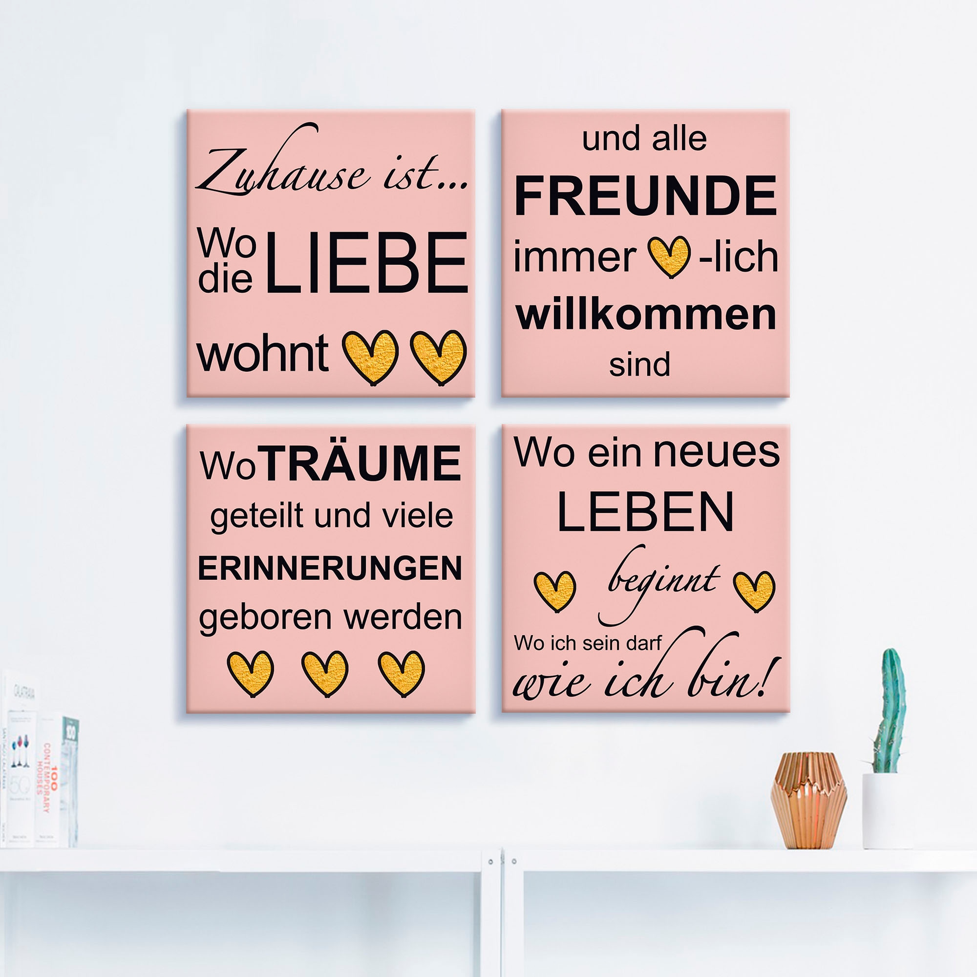 Artland Leinwandbild »Wo die Liebe wohnt« Sprüche & Texte 4 Stk. tlg. 4er Set, verschiedene Größen