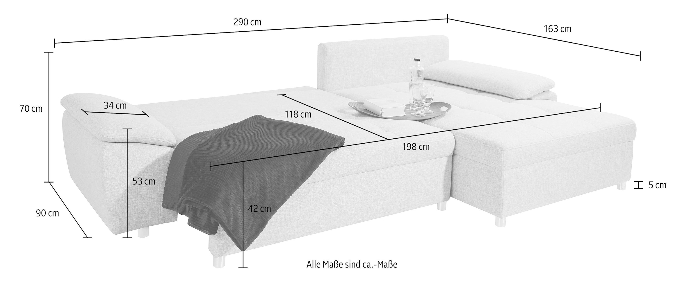 sit&more Ecksofa Labene, wahlweise mit Bettfunktion und Bettkasten, inkl. Rückenkissen