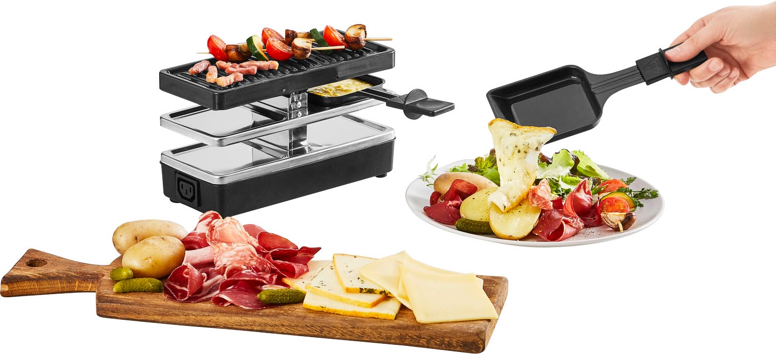 Tefal Raclette »Plug & Share, für 2 Personen, 400 Watt, Antihaftbeschichtung,«, 2 St. Raclettepfännchen, 400 W, 2 Pfännchen, Grillplatte, abnehmbare Kabel, RE2308