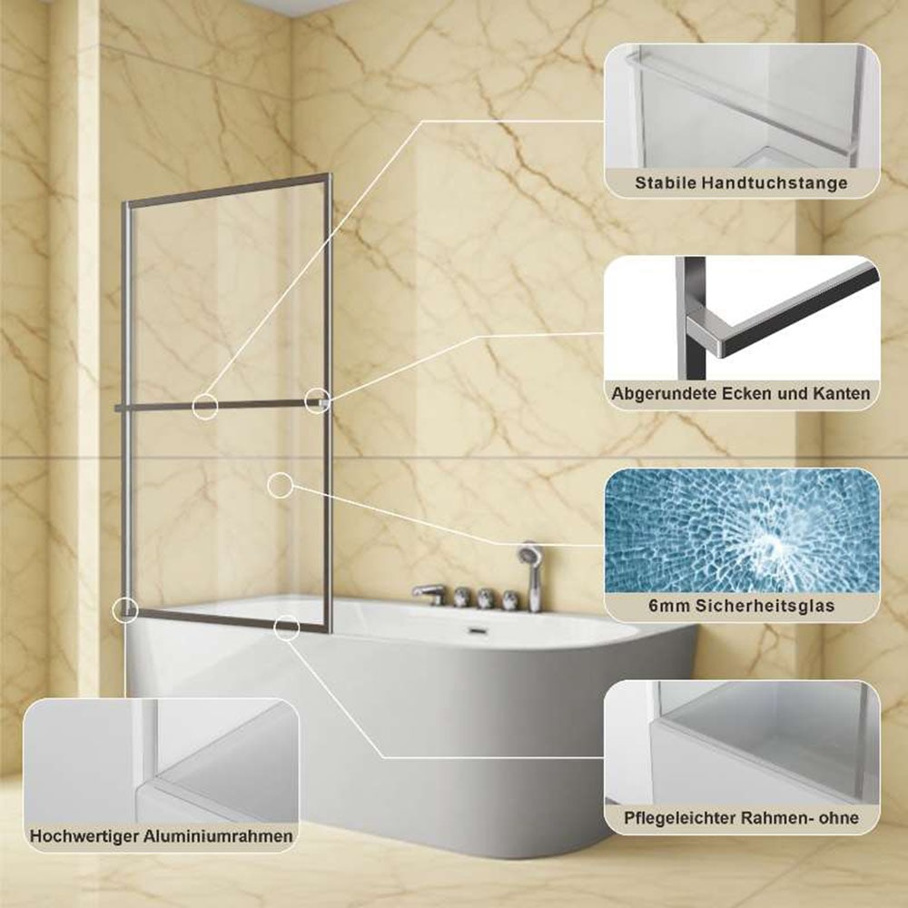 welltime Badewannenaufsatz »Block« 1 Stk. tlg. 6mm ESG und Antikalkversiegelung,extra schlanker Rahmen