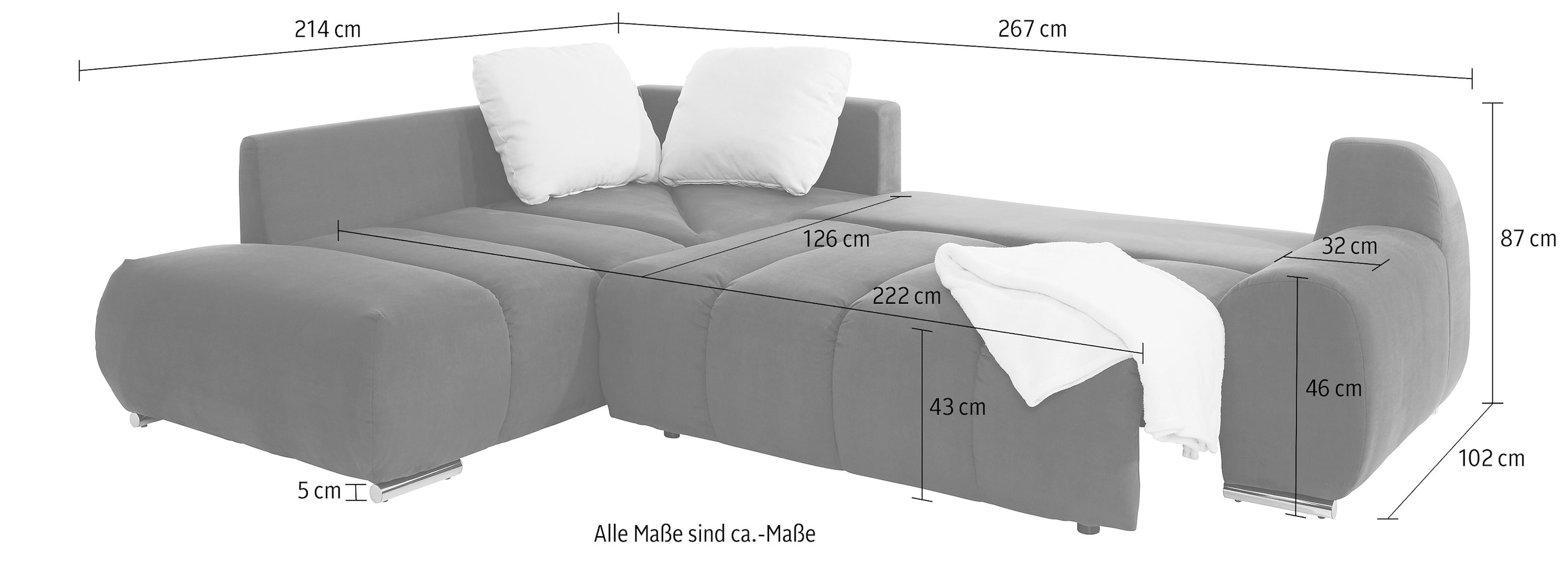 INOSIGN Ecksofa »Bono L-Form«, mit Ottomane, wahlweise mit Bettfunktion