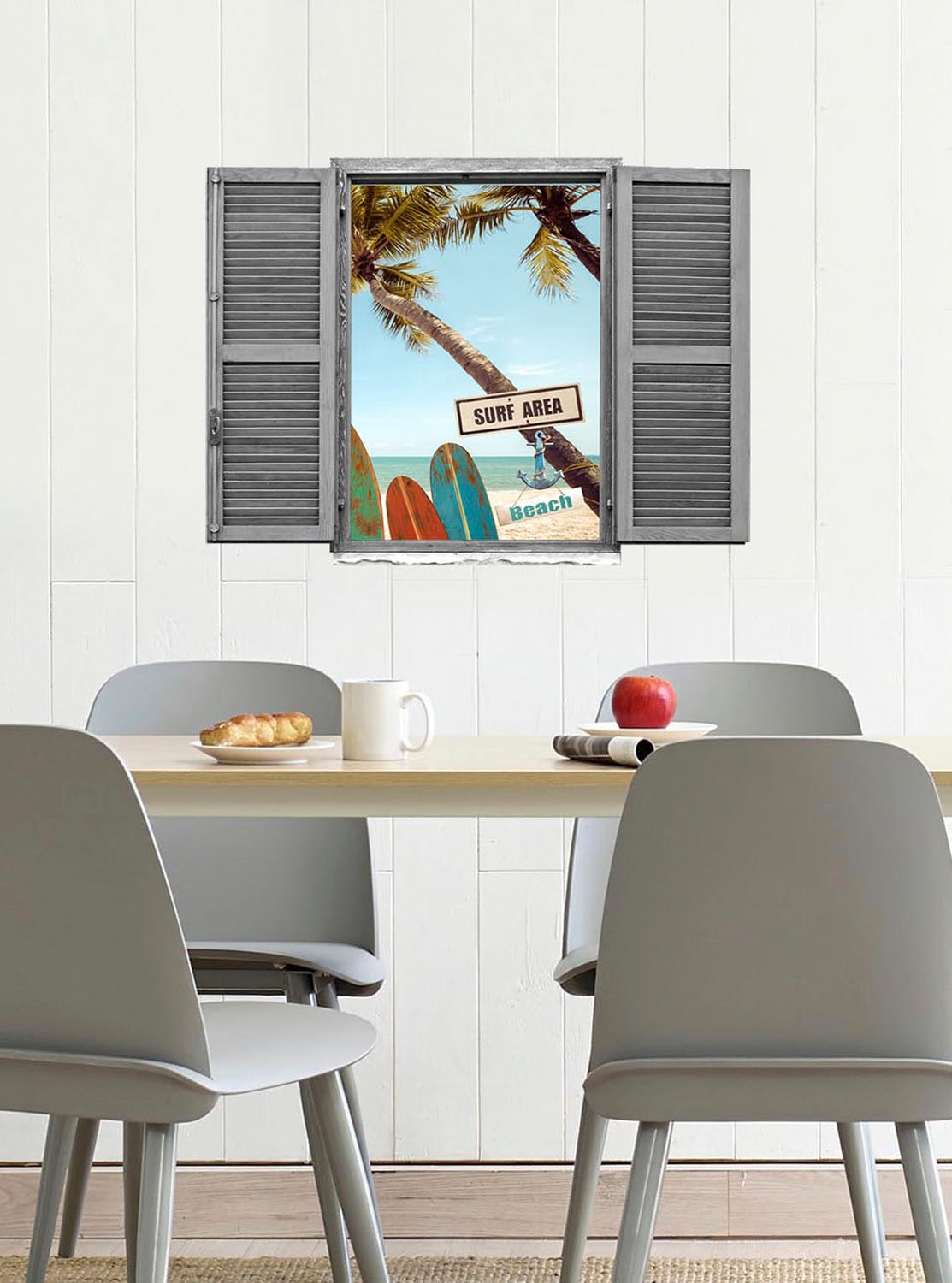 queence Wandtattoo »Surf Beach«, (1 St.), Wandsticker, Wandbild, selbstklebend, 3D, Fenster