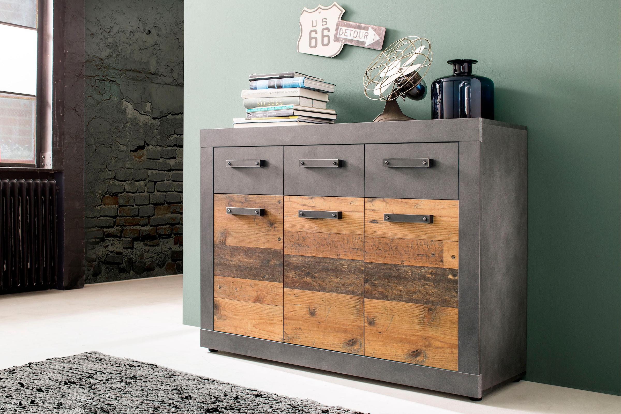 Home affaire Kommode »Ilana« Kommode mit 3 Türen & 3 Schubladen - (B/T/H) 117/37/86 cm