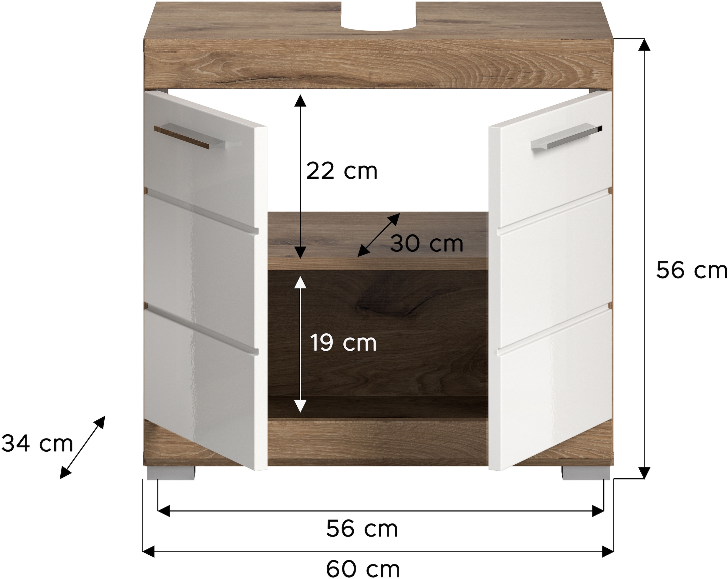 INOSIGN Waschbeckenunterschrank »Siena, Breite 60cm, 2 Tür, 2 Fächer, mit Siphonausschnitt, MDF-Front«, (1 St.), in verschiedenen Farben erhältlich, Badmöbel, Badschrank, Kommode, Bad