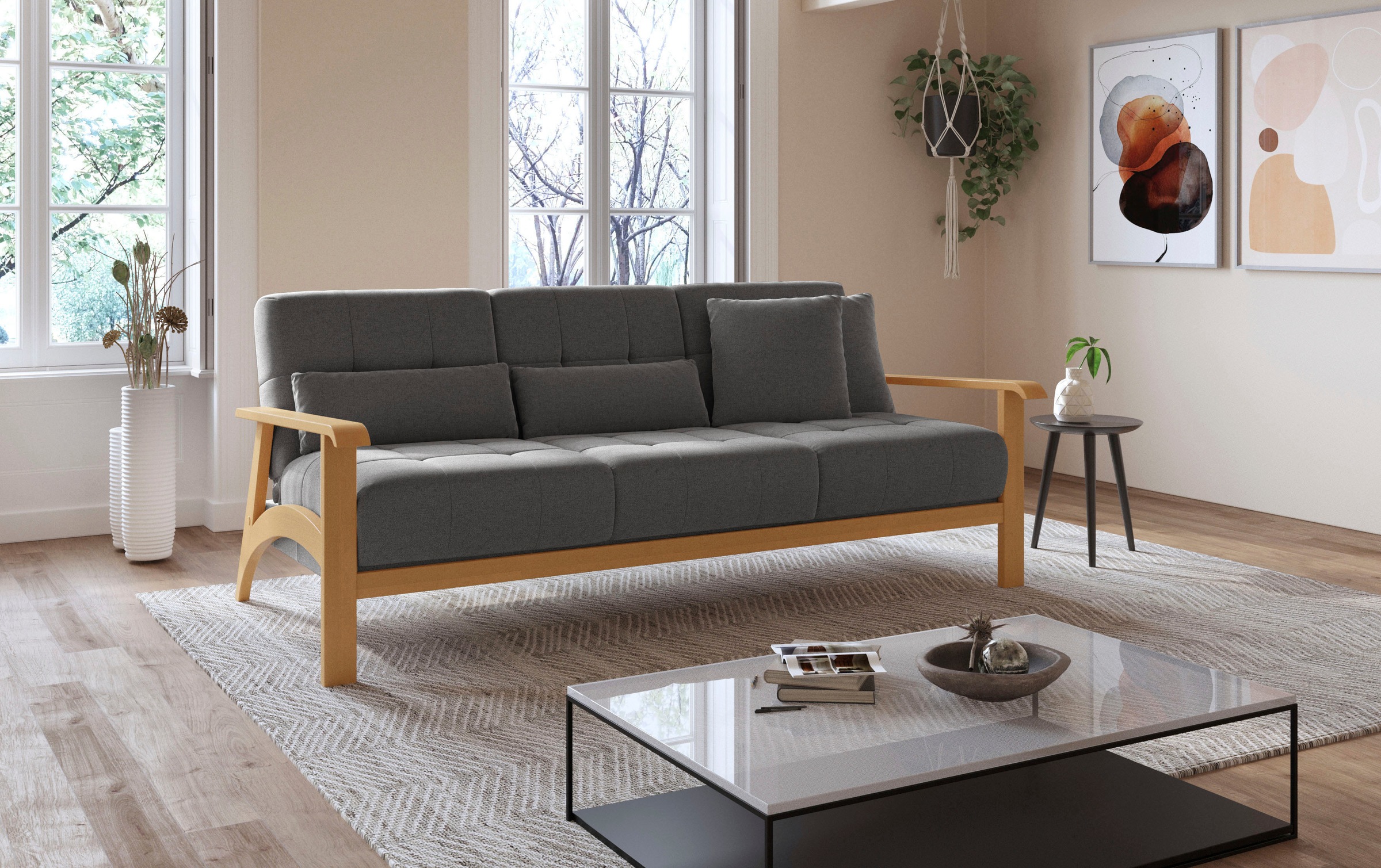 sit&more 3-Sitzer »Billund«, Armlehnen aus eichefarbigem Buchenholz, verschiedene Bezüge und Farben