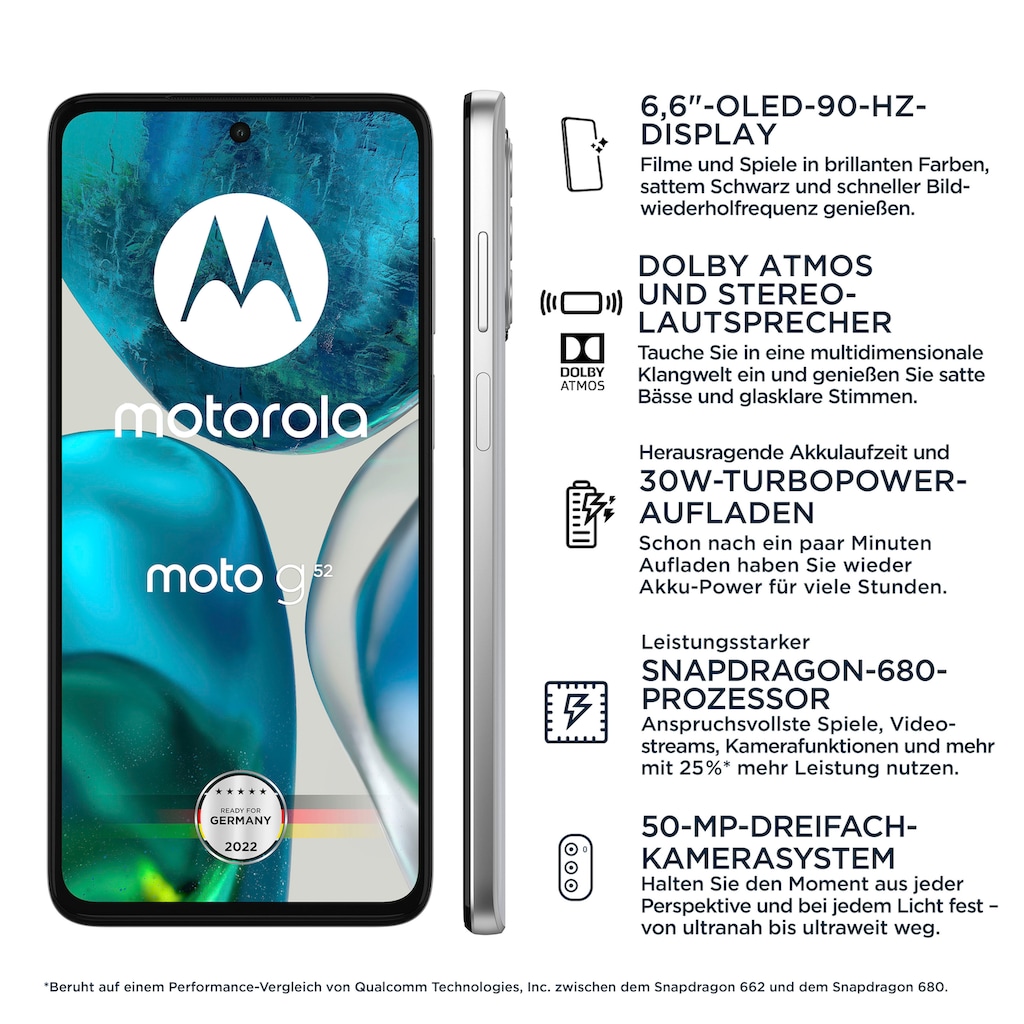 Motorola Smartphone »moto G52«, Porcelain White, 16,76 cm/6,6 Zoll, 128 GB Speicherplatz, 50 MP Kamera