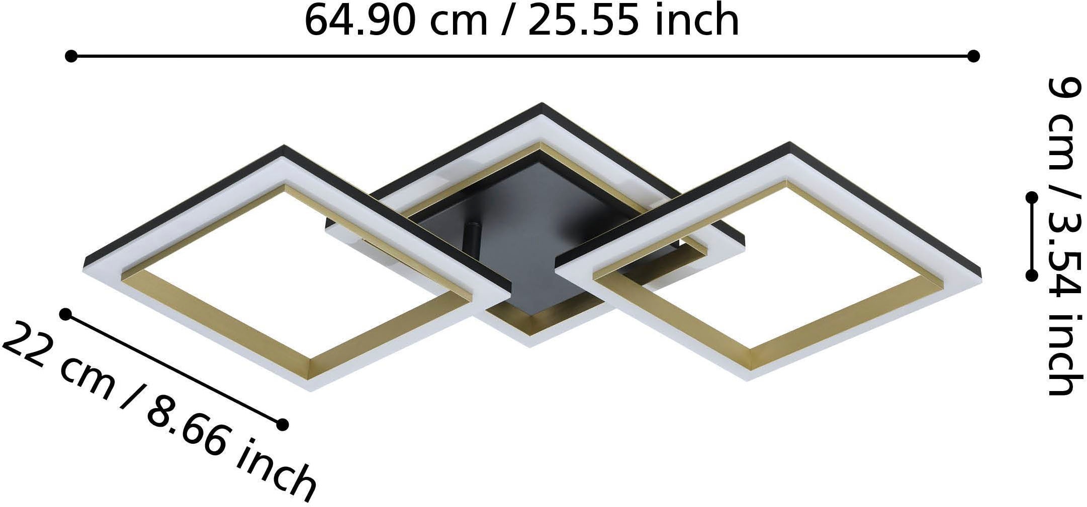 EGLO Deckenleuchte »Calliera Deckenlampe, Metall und Kunststoff, Bürolampe Decke, Lampe« LED-Modul 1 Stk. Neutralweiß Wand-/Deckenleuchte - L59,5 x B31 x H9 cm - schwarz, messing