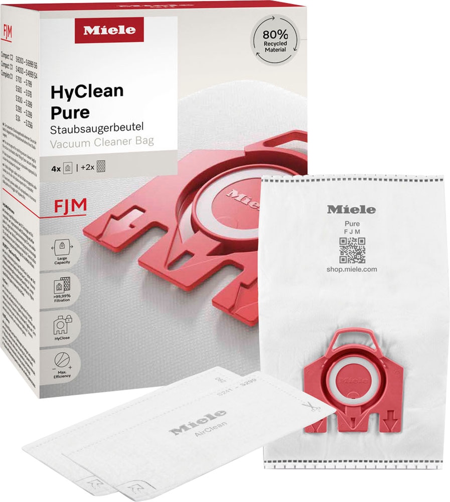 Miele Staubsaugerbeutel »Miele Original Zubehör - Staubsaugerbeutel FJM HyClean Pure 2.0« 4er Pack Staubbeutel, 2er Pack Filter