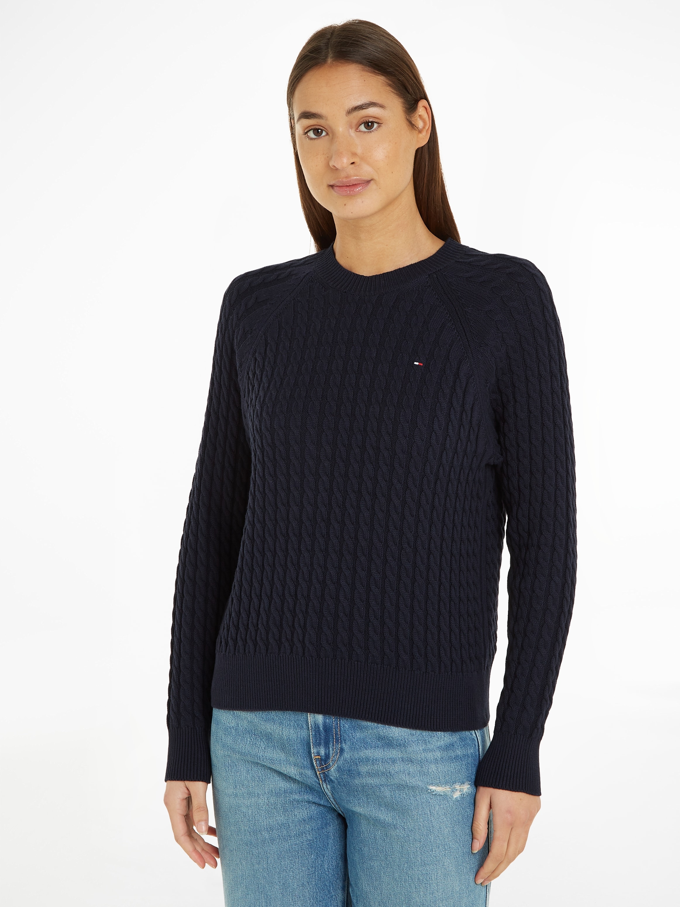 Rundhalspullover »CO CABLE C-NK SWEATER«, mit Zopfmuster