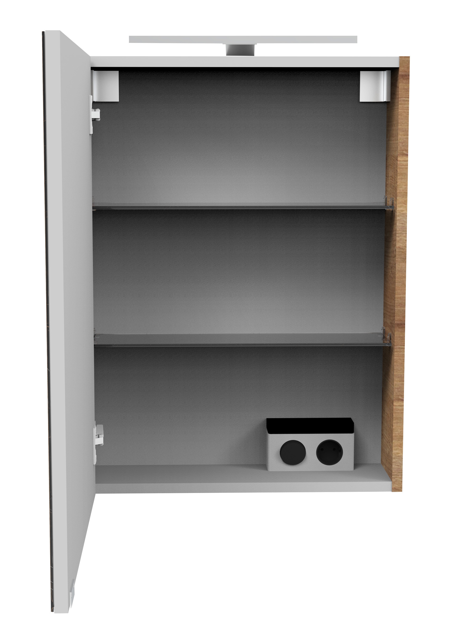 FACKELMANN Spiegelschrank »SBC«, (Spiegelschrank mit LED-Aufsatzleuchte), Aufsatzleuchte, Schalter und Steckdose, Breite 50cm, Anschlag links