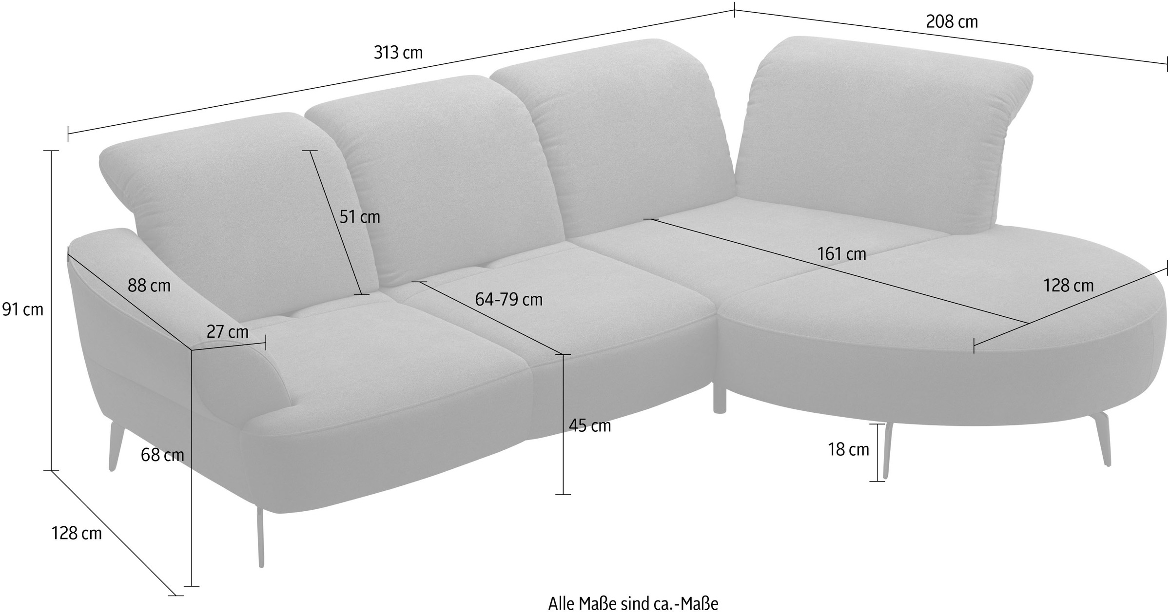 sit&more Ecksofa »Dance, L-Form, inkl. Sitztiefenverstellung« inkl. Click&Seat, optional mit Kopfteilverstellung