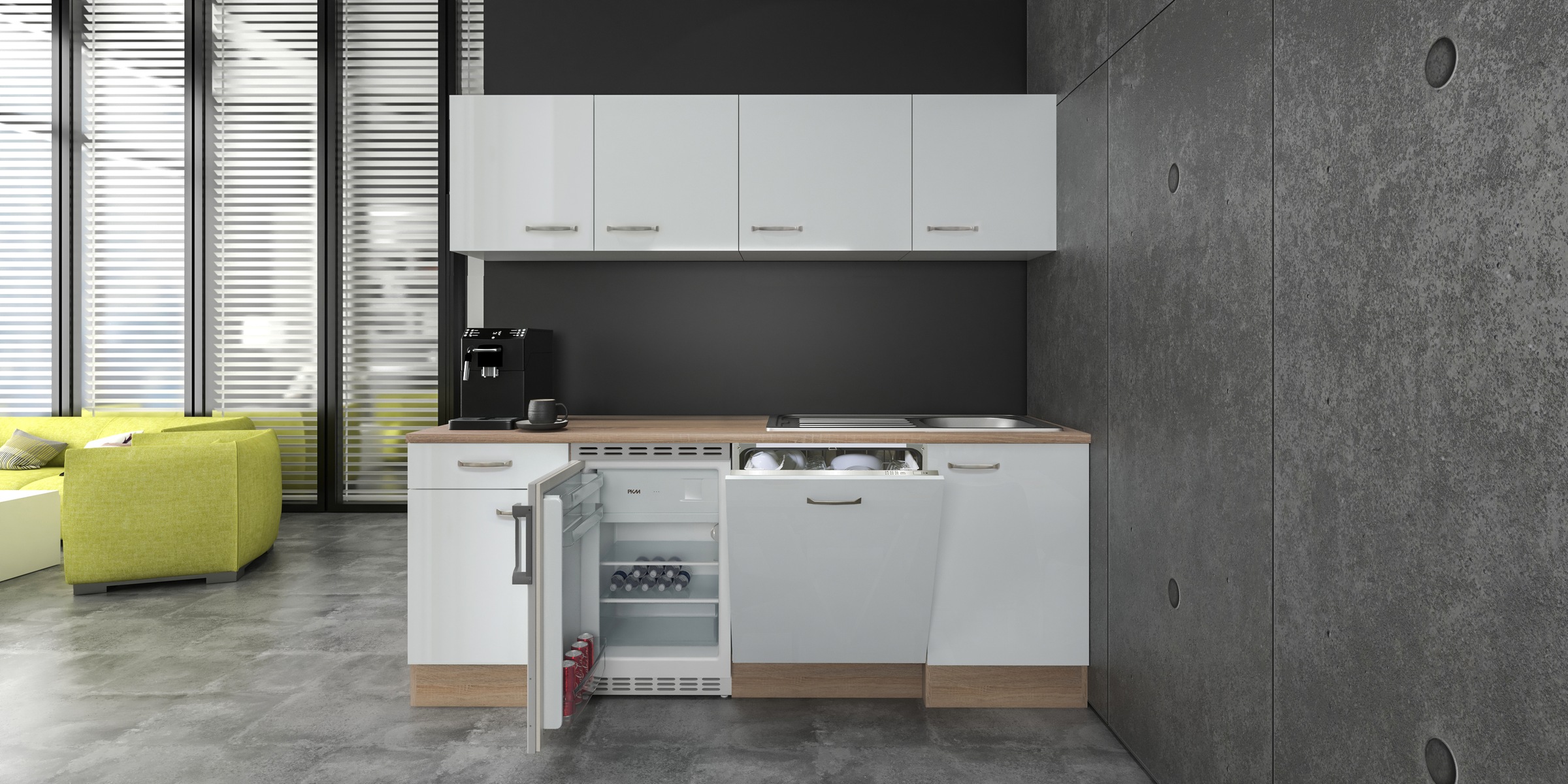 Flex-Well Küchenzeile »Florenz, Breite 210 cm, inkl. Geschirrspüler« Officeküche, wahlweise mit oder ohne Mikrowelle