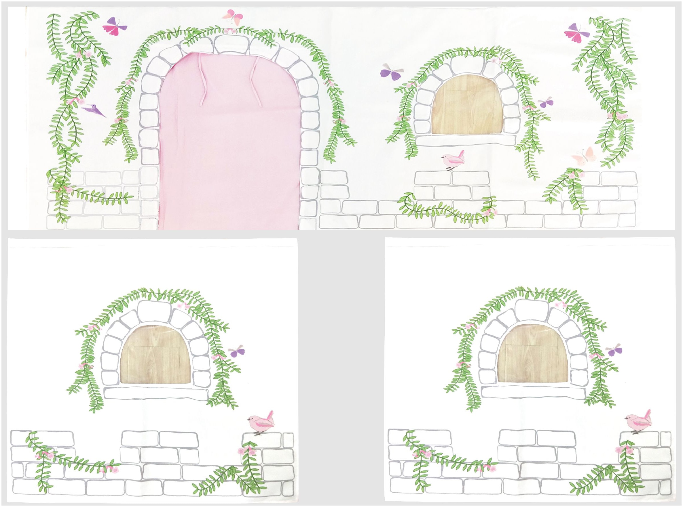 Vipack Spielbett »Forrest, Absturzschutz mit Sprossen-Optik, Pfostenstärken ca. 50x50mm« Buche natur lackiert, stabil und hochwertig gebaut, inkl. Lattenrost,  90/200 cm, Spielbereich unter dem Bett, 2 Textil-Set´s zur Wahl