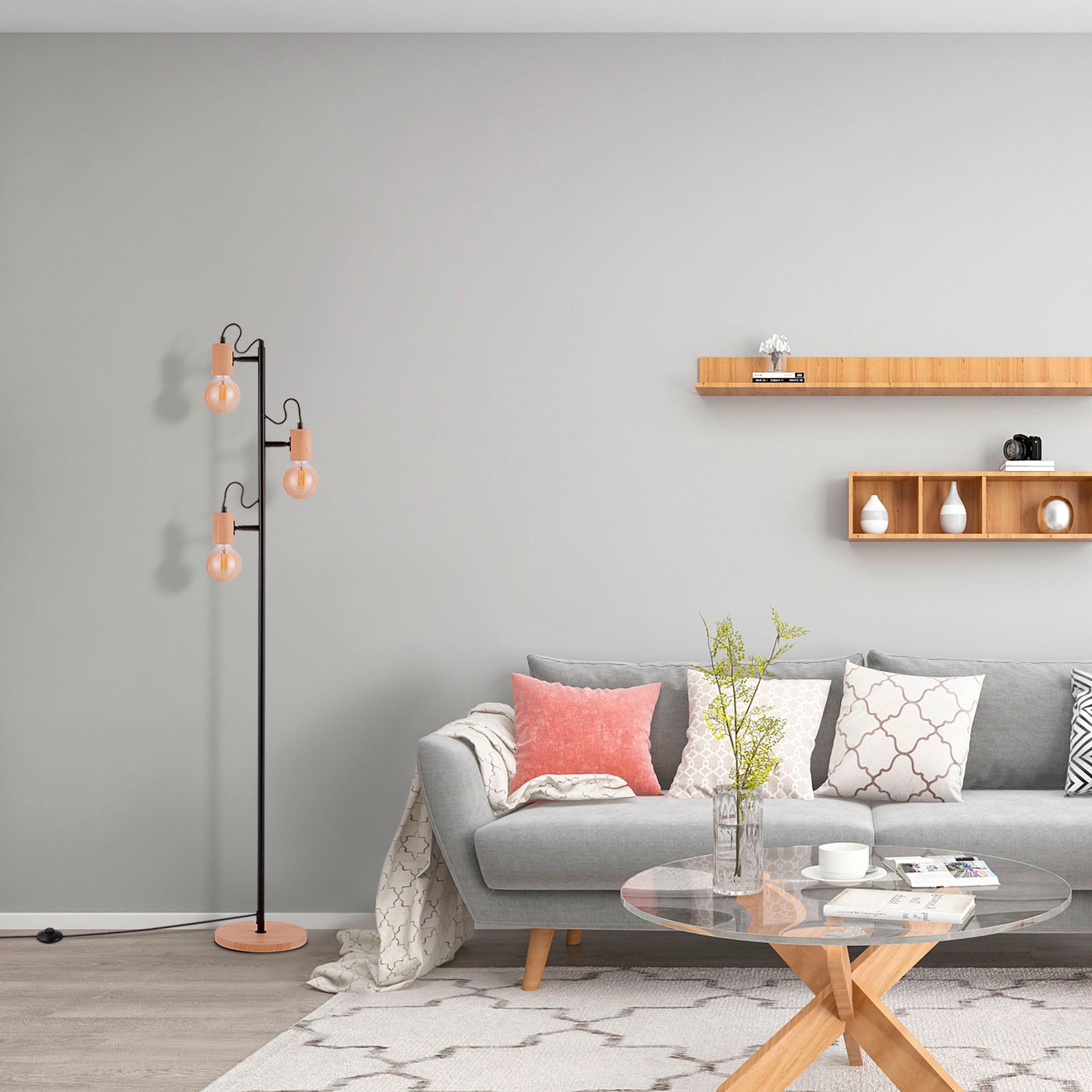 Stehlampe Home Paco kaufen Schlafzimmer Stehlampe Wohnzimmer mit Zeitlos Deko Garantie online 3 Modern »ACHIM«, | XXL E27 Jahren LED Holz