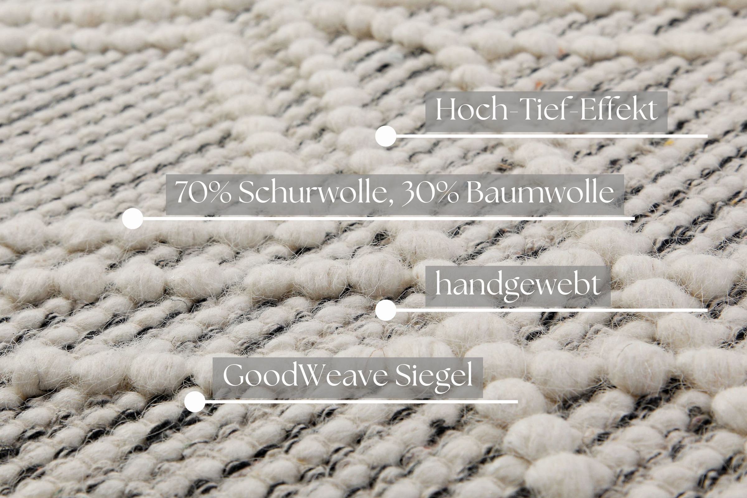 OTTO home Teppich »Eleena«, rechteckig, 8 mm Höhe, 70% Wolle, handgewebt, Raute, Hoch-Tief, Wohnzimmer, Naturfaser