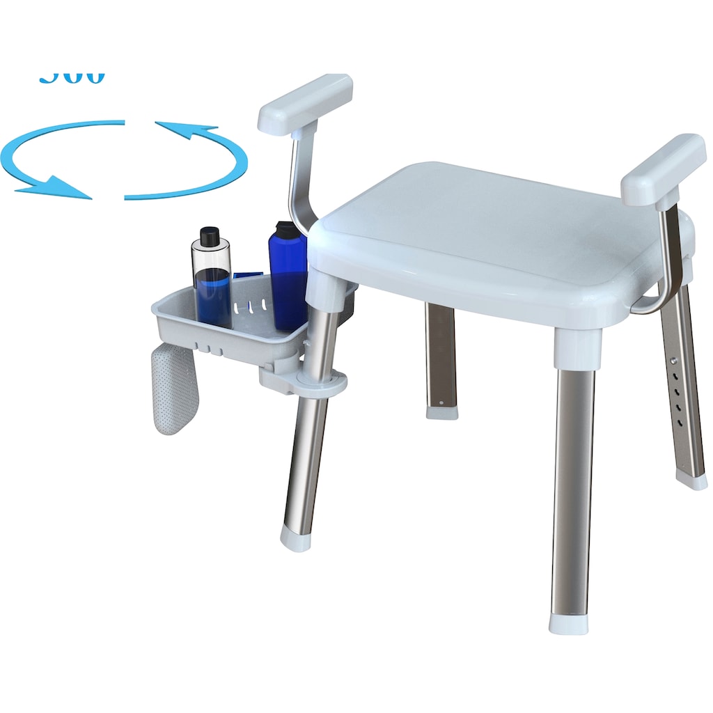 Bischof Dusch- und Badhocker, belastbar bis 150 kg, mit schwenkbarer Ablage 28x21cm