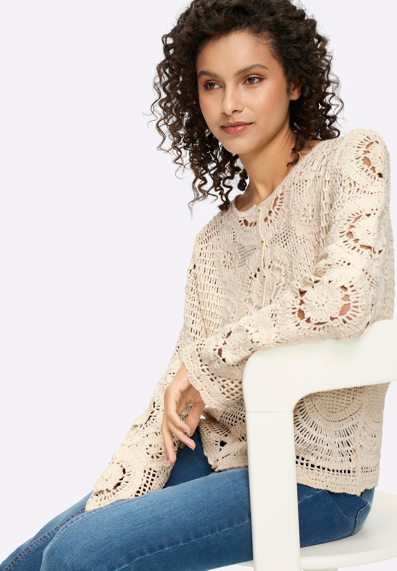 heine Strickjacke »Ajour-Strickjacke Ajourstrickjacke in Häkel-Optik«