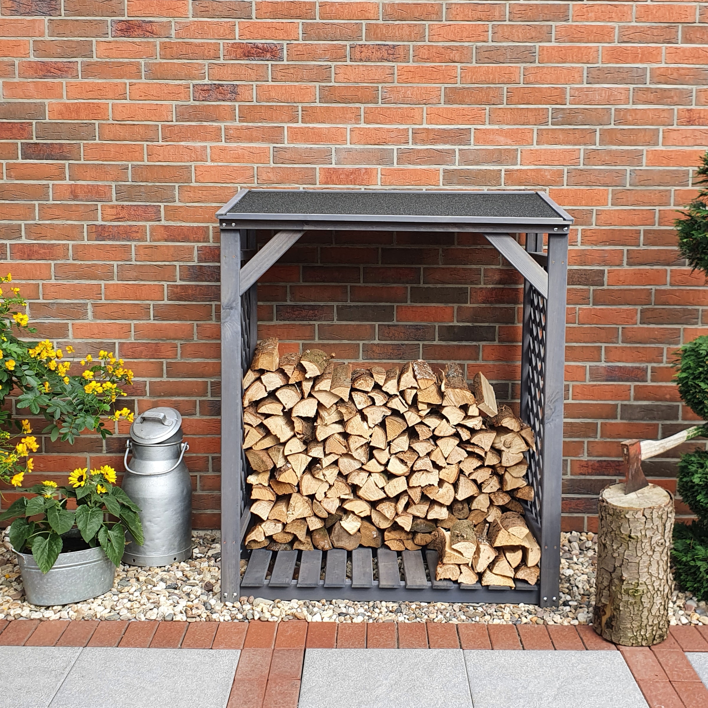 promadino Kaminholzregal »Speyer« aus massivem Kiefernholz, wetterfest imprägniert