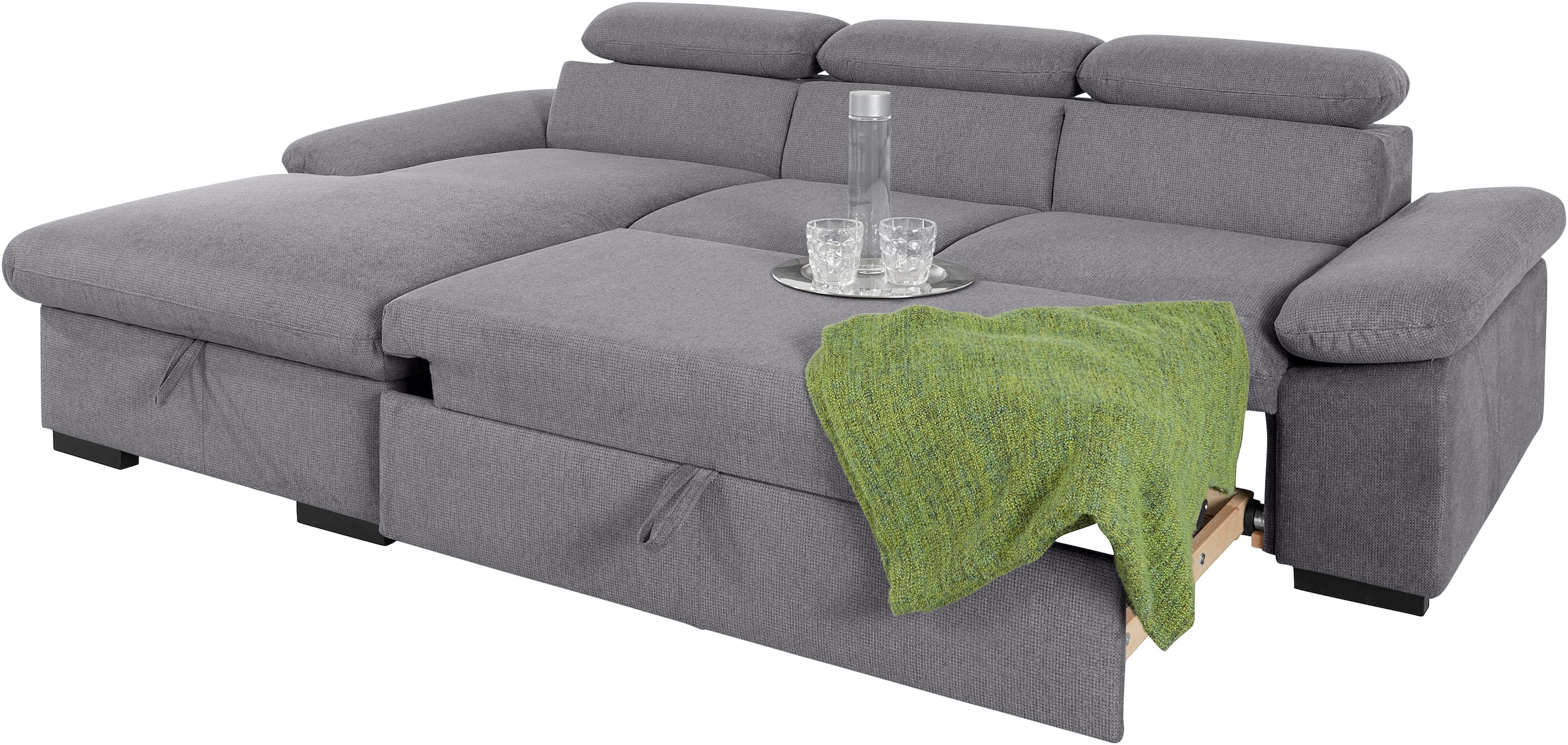 COTTA Ecksofa »Lola L-Form mit Kopfteilfunktion & Hocker«, (Set, mit Hocker), wahlweise mit Bettfunktion, Bettkasten & Armteilverstellung