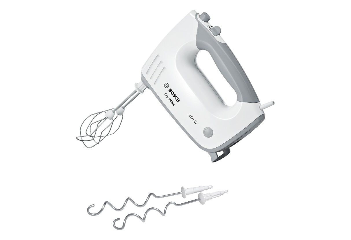 BOSCH Handmixer »ErgoMixx MFQ36400, Edelstahl Rührbesen/Knethaken, 5 Stufen, weiß«, 450 W, 5 Stufen plus Turbostufe, Made in Europe