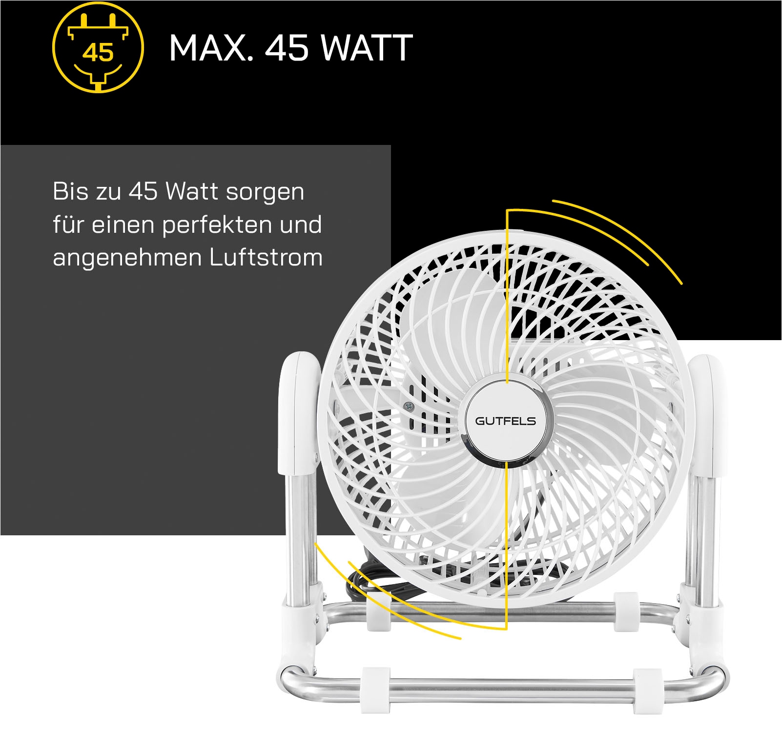 Gutfels Tischventilator »VT 33565 we«, inkl. Oszillation, 45 W Leistung, geräuscharm