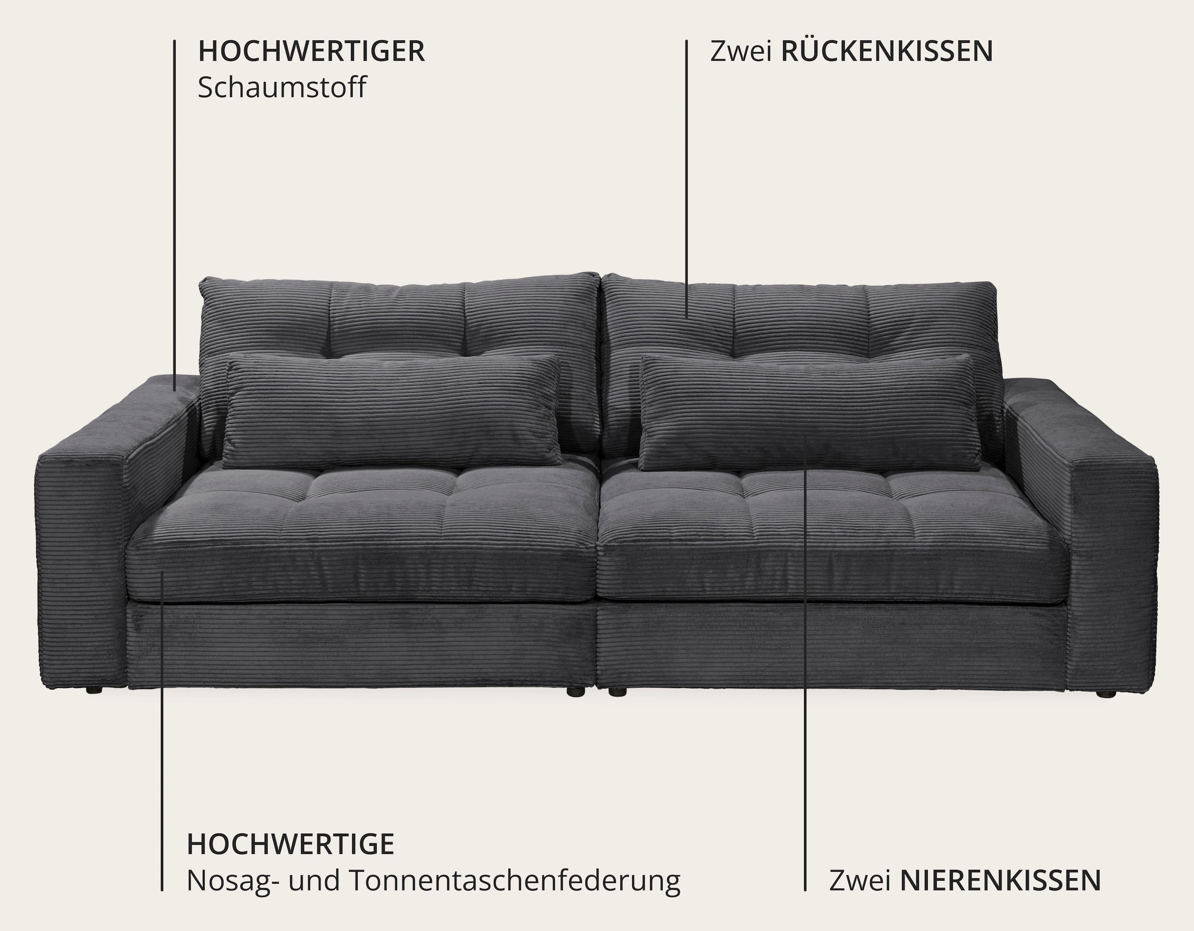 ED EXCITING DESIGN 3-Sitzer »Jasper Mega-Sofa, bequem, viel Platz, Breite 265cm, Tiefe 122cm«