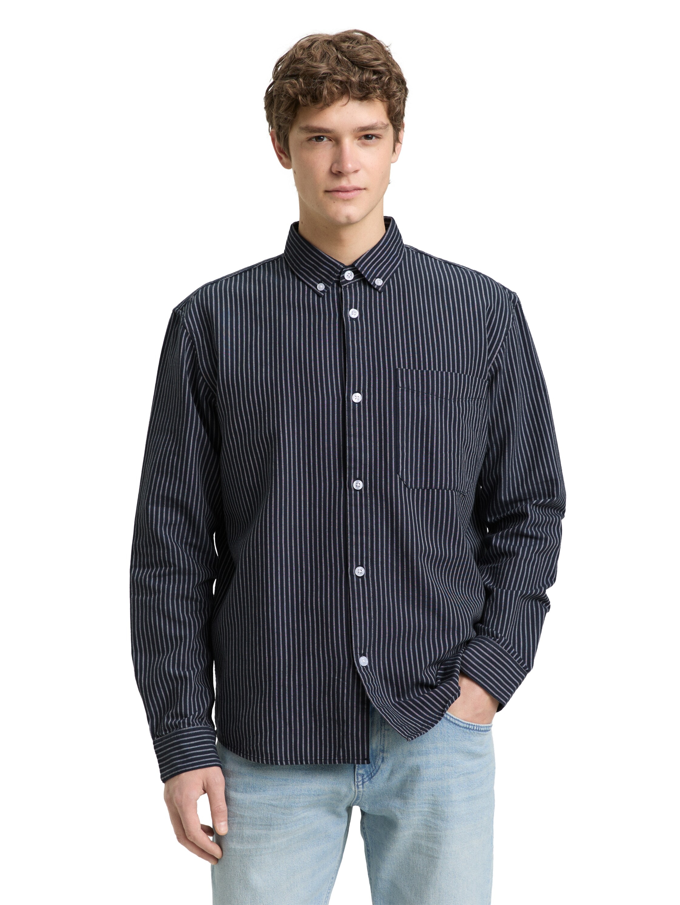 TOM TAILOR Denim Langarmhemd gestreift, mit Button-down-Kragen