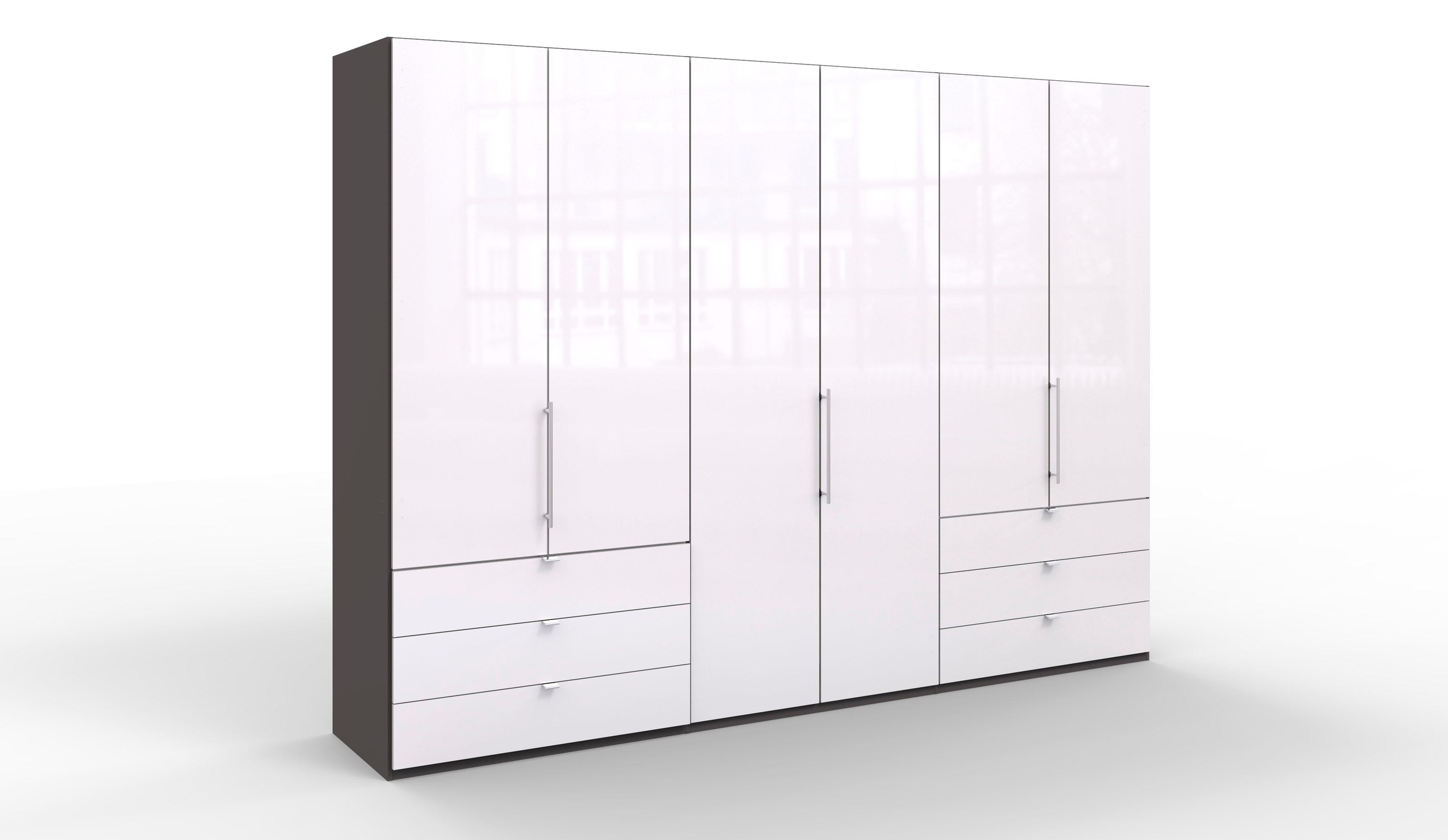 WIEMANN Falttürenschrank »Loft, Kleiderschrank, Schrank, Wäscheschrank, mit Glasfront«, (3 Breiten, 2 Höhen 216/236 cm auswählbar, MADE IN GERMANY), inkl. gepämpften Schubkästen und Türen, mit Panoramaöffnung