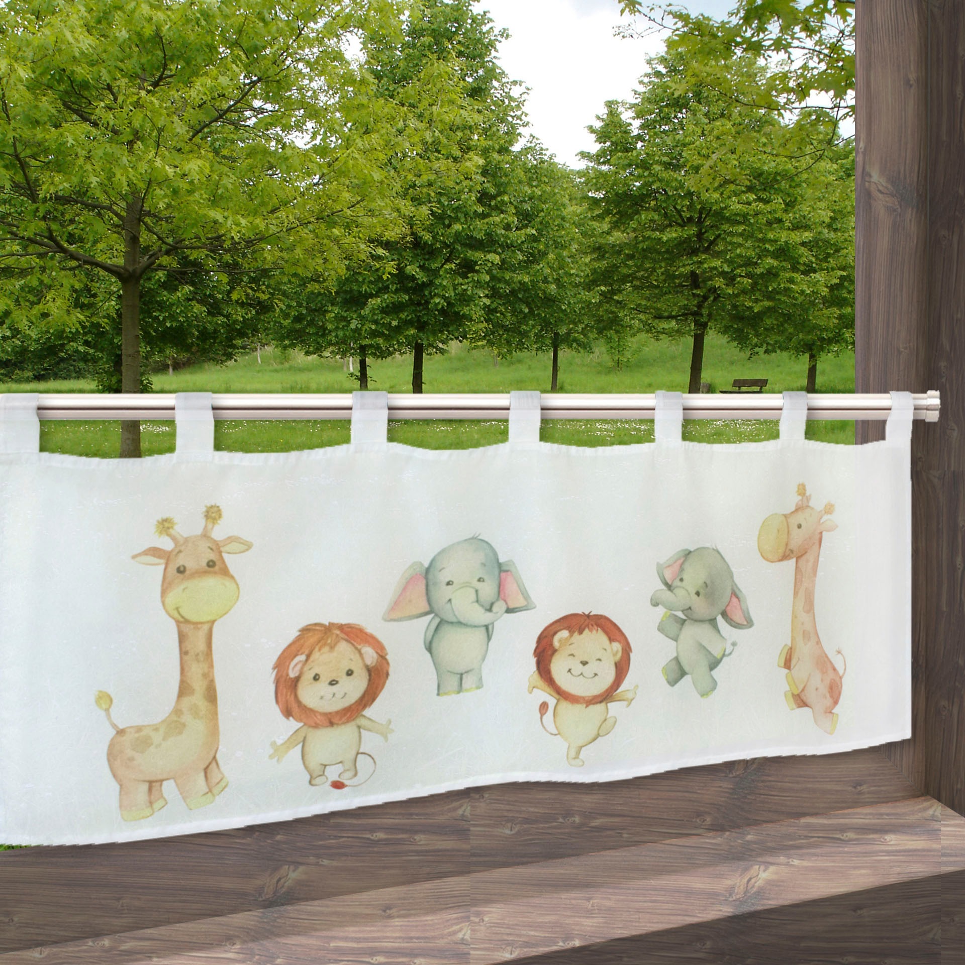 Delindo Lifestyle Scheibengardine »Kinderzoo«, (1 St.), mit Schlaufenaufhängung für die Küche