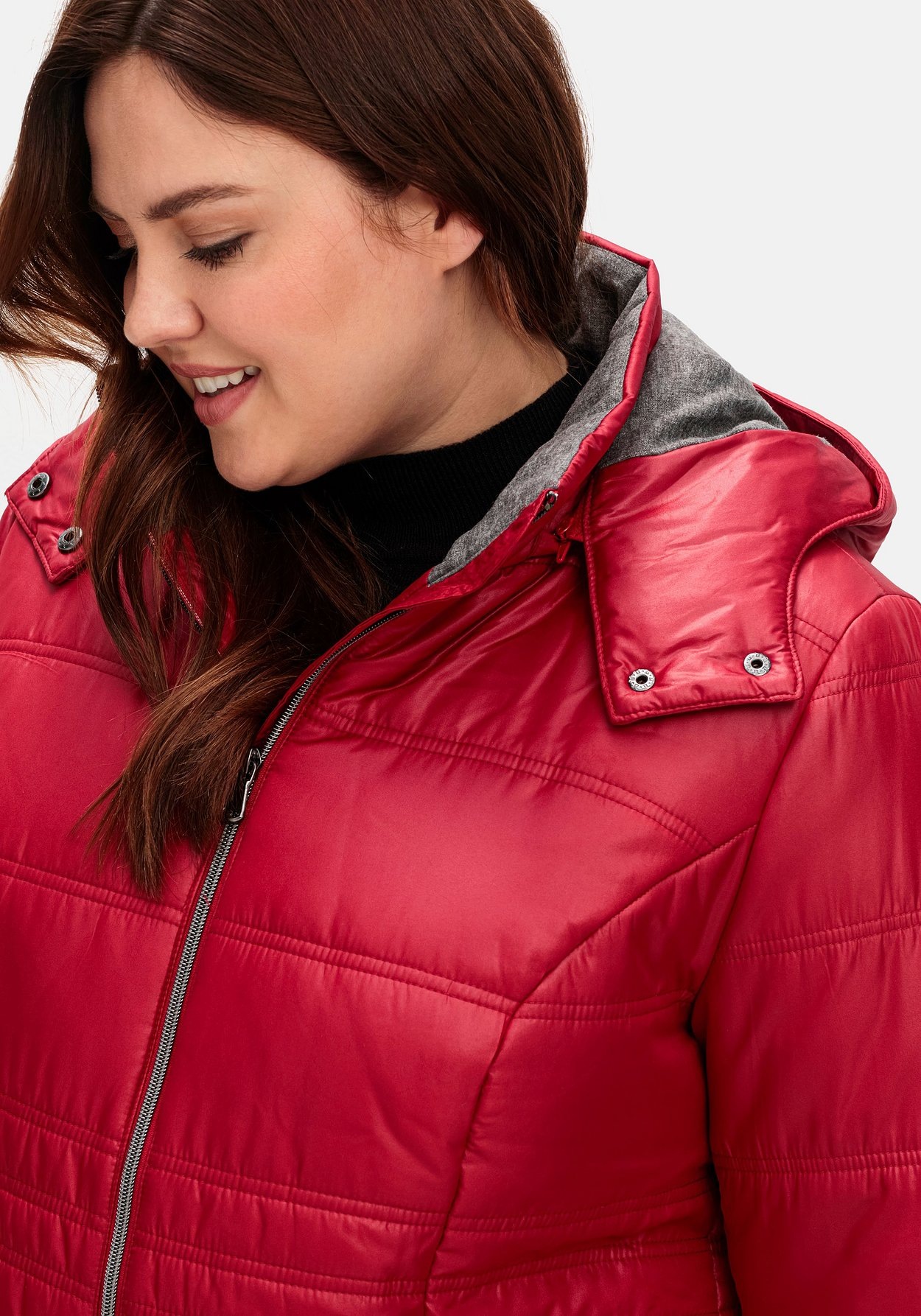 Sheego Steppjacke »Steppjacke mit Kapuze und Flanell-Details«