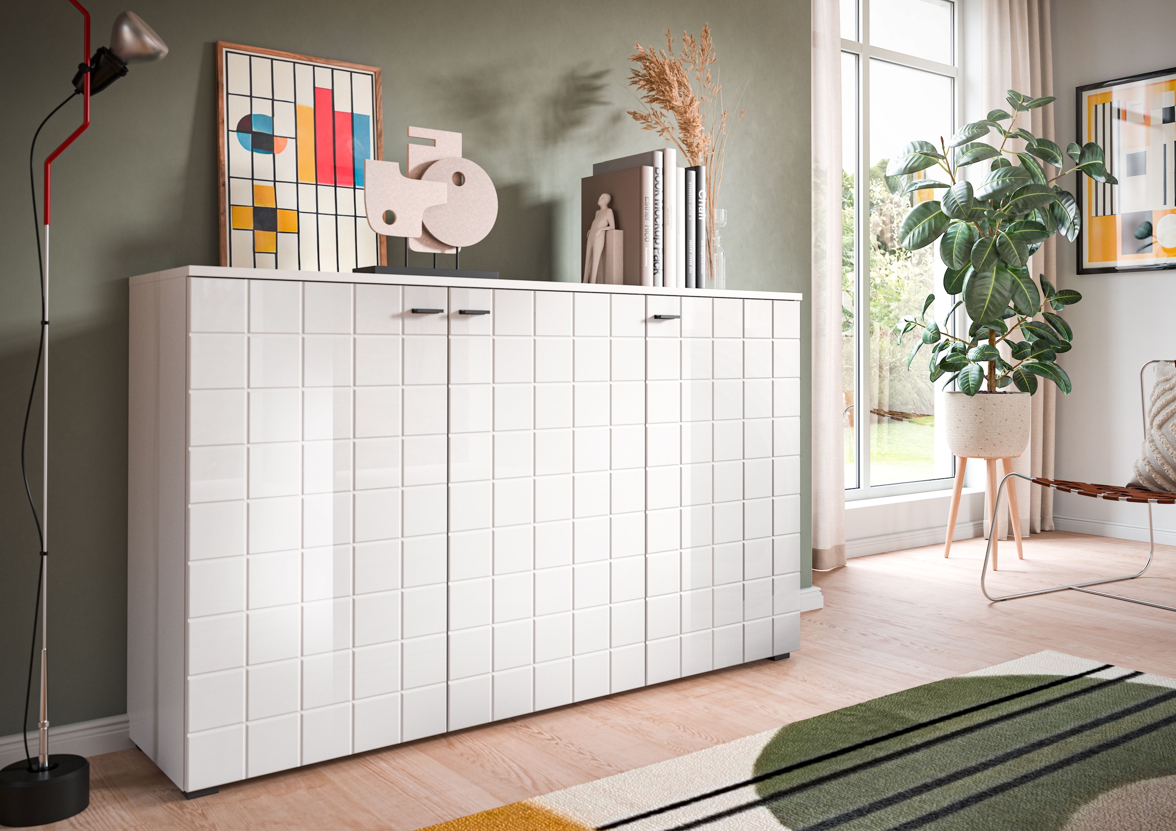 INOSIGN Sideboard »Gora, Breite 138 cm, gefräste Front in Waffeloptik hochglanz«, Kommode, Schrank, Anrichte