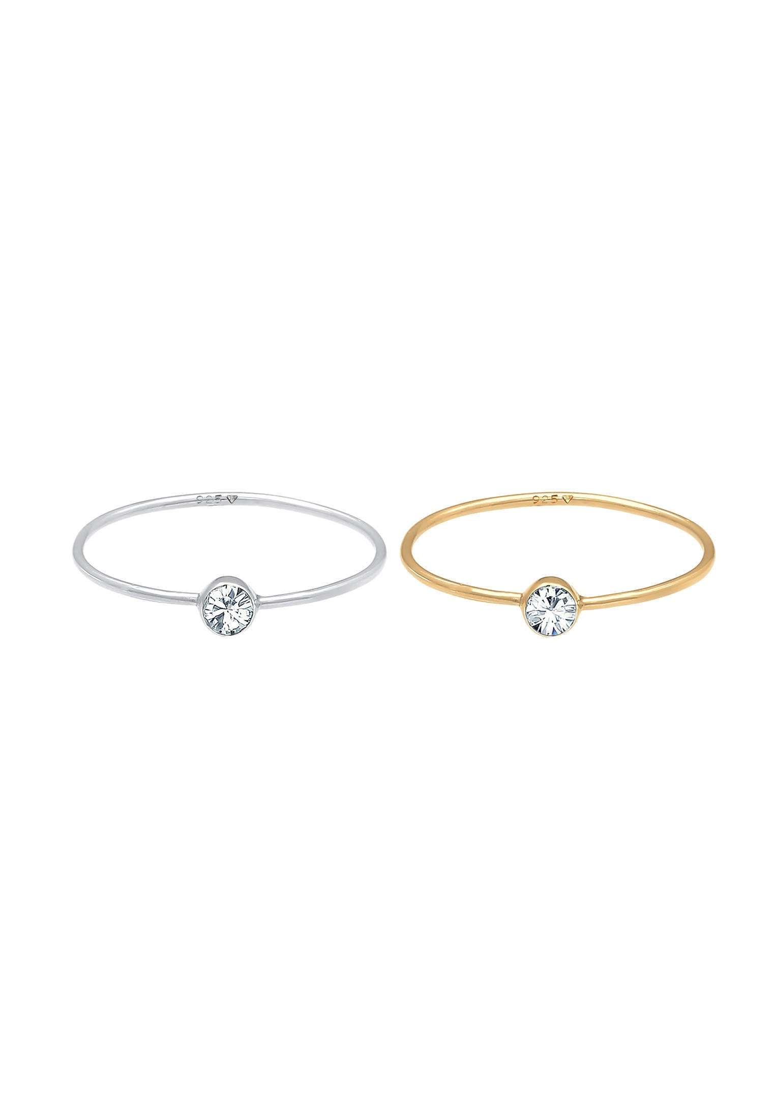 Elli Ring-Set »Ring Solitär Kristalle (2 tlg) 925 Bicolor«