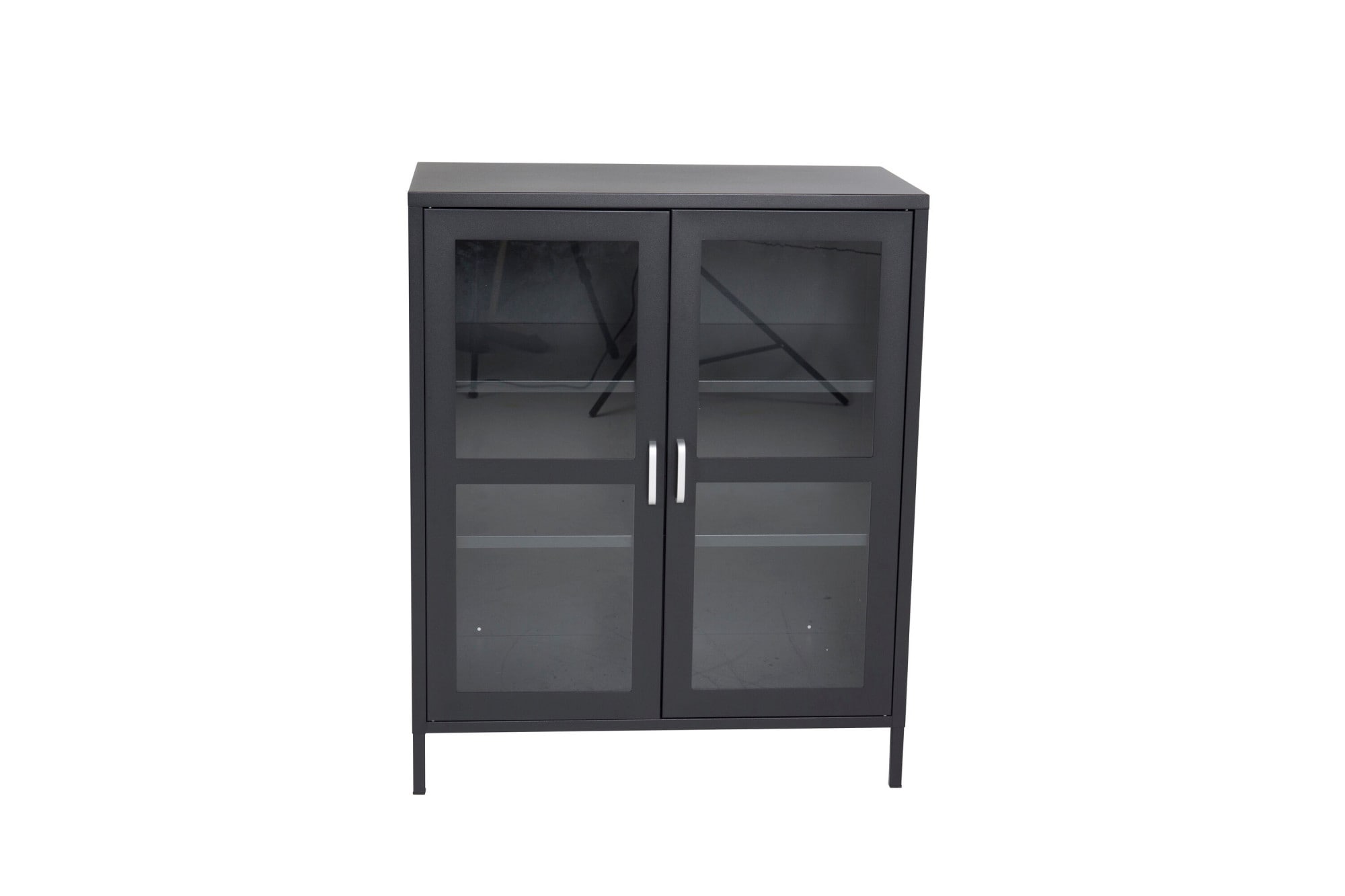 Venture Home Vitrine »Acero, Stauraumschrank, 2 Glas-Türen, Höhe 97 cm« Pulverbeschichtung, transparent, Silbergriff, modern