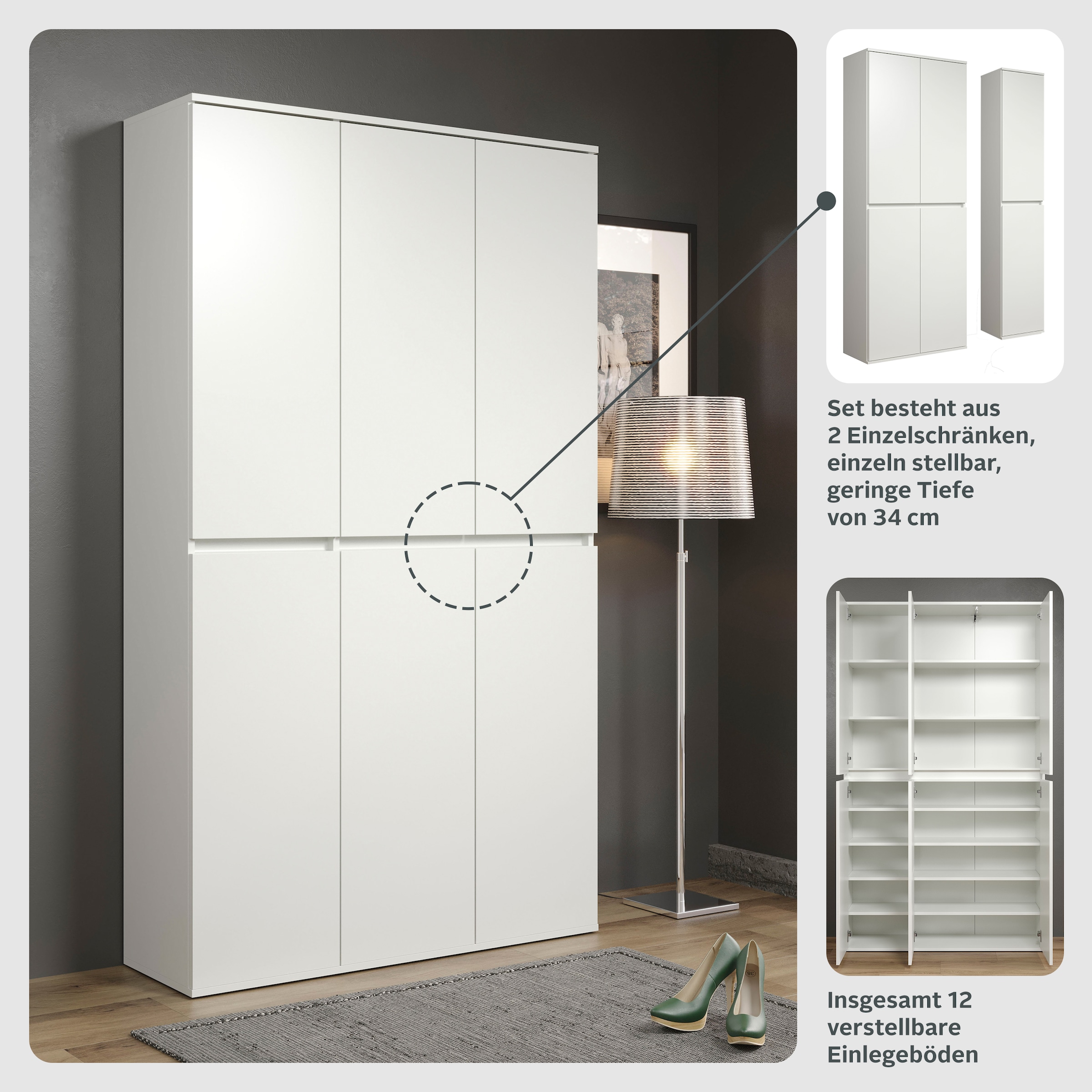 INOSIGN Garderoben-Set »Novara«, Mehrzweckschrank,2 Einzelschänke:1xBreite 37cm,1xBreite74 cm