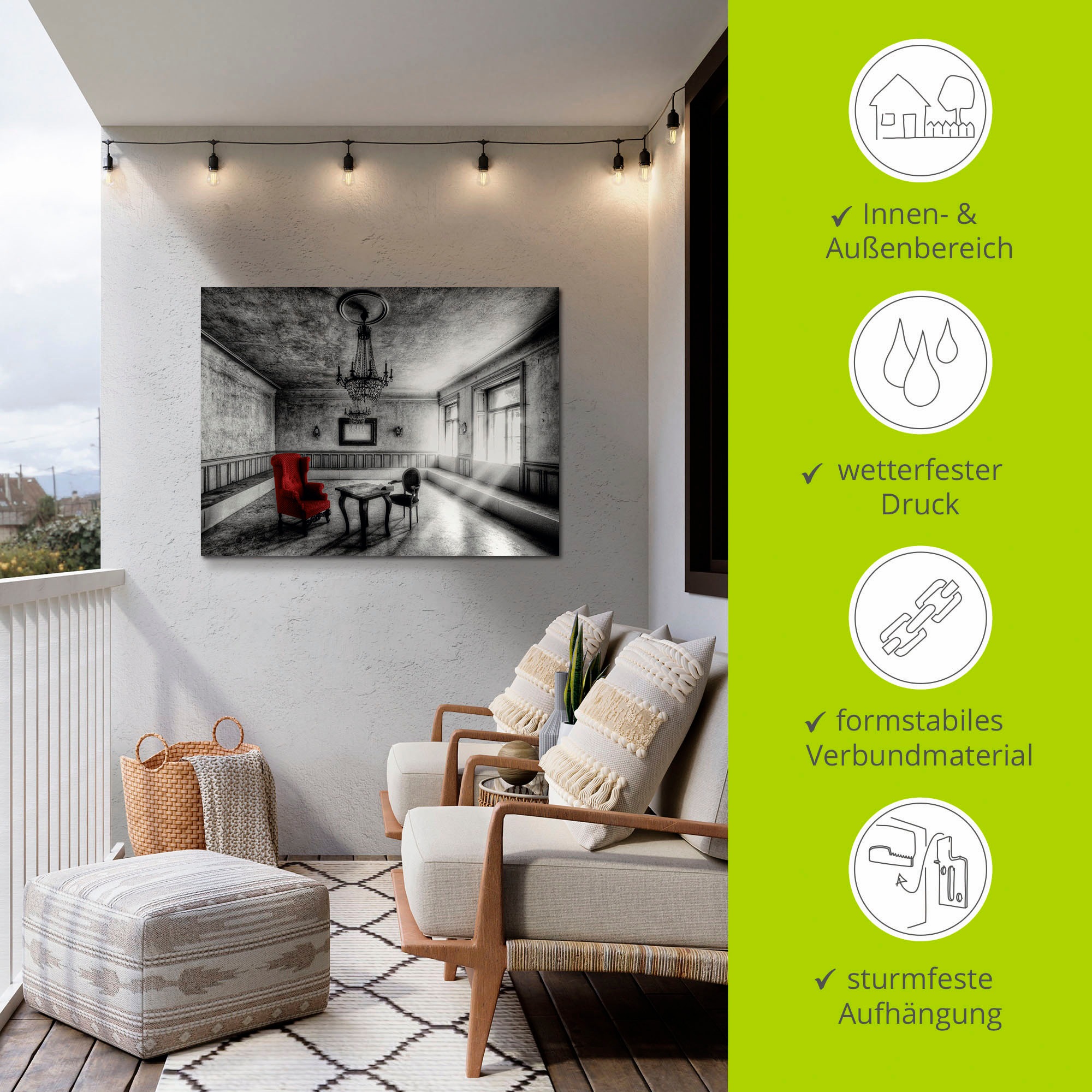 Artland Wandbild »Lost Place - Roter Sessel«, Architektonische Elemente, (1 St.), als Alubild, Outdoorbild, Leinwandbild, Poster, Wandaufkleber