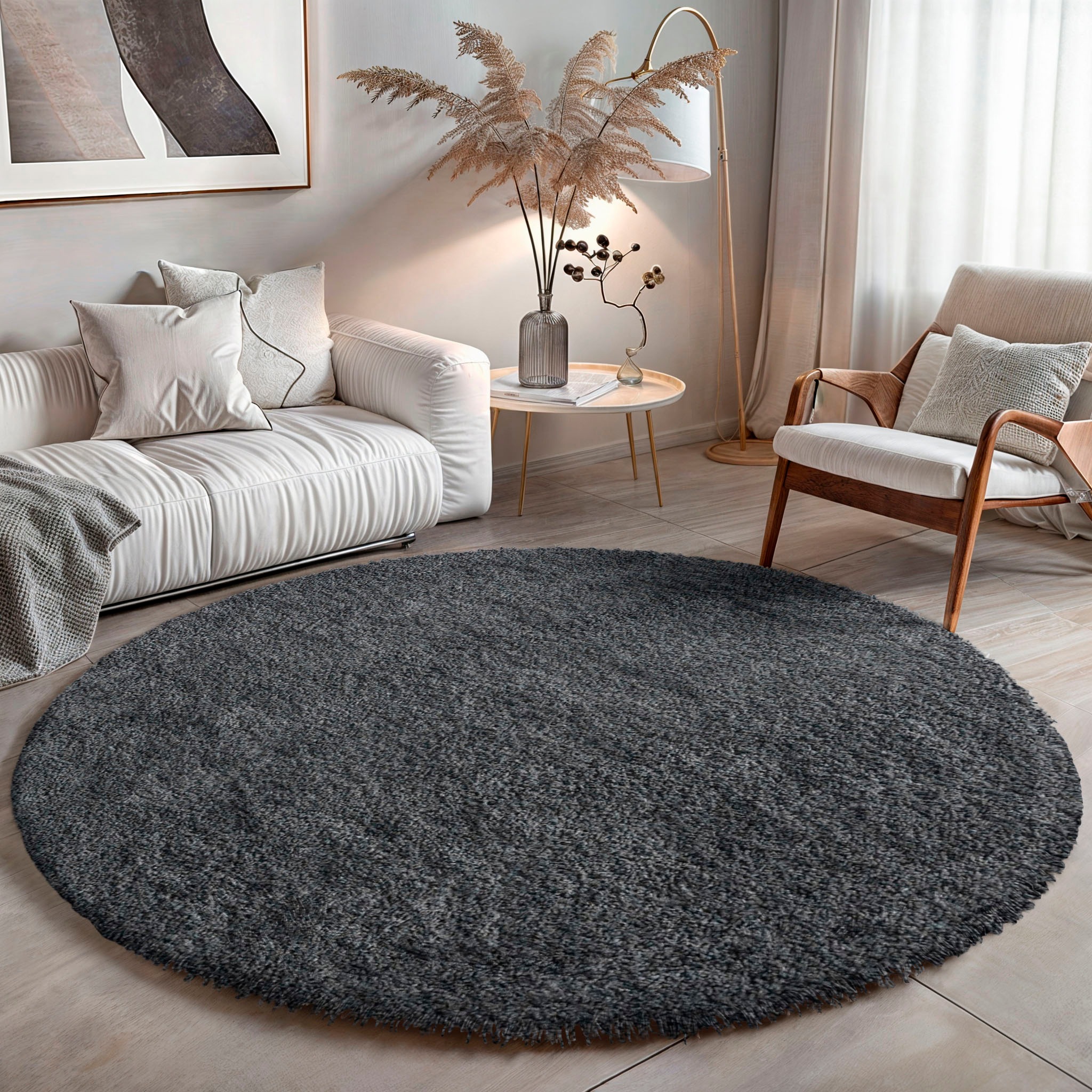 my home Hochflor-Teppich »Banji«, rund, 37 mm Höhe, Uni Farben, weich und flauschig, auch als rechteckig erhältlich