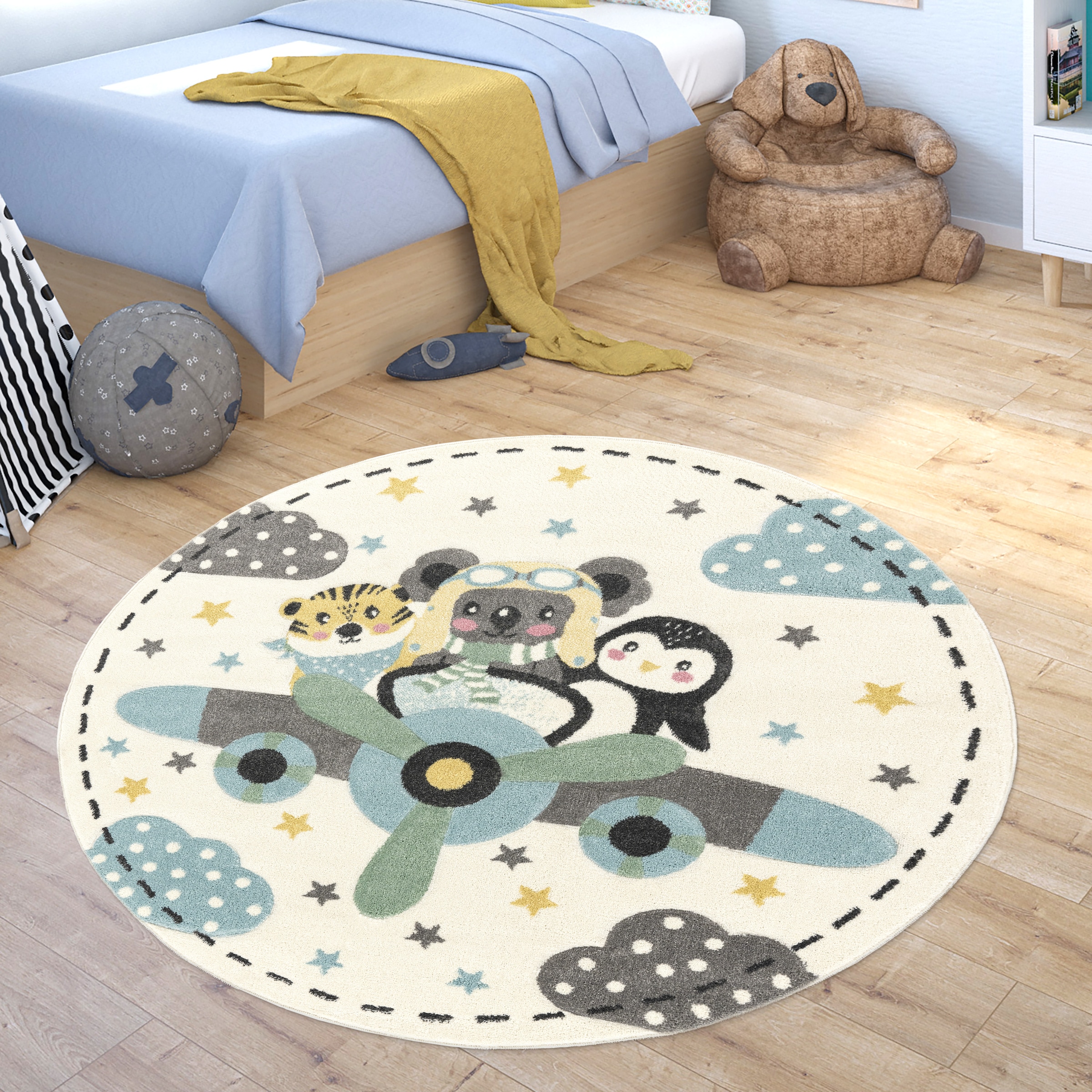 Paco Home Kinderteppich »Fino 332«, rund, 16 mm Höhe, 3D-Design, niedliches Tier Motiv, Pastell-Farben, Kinderzimmer