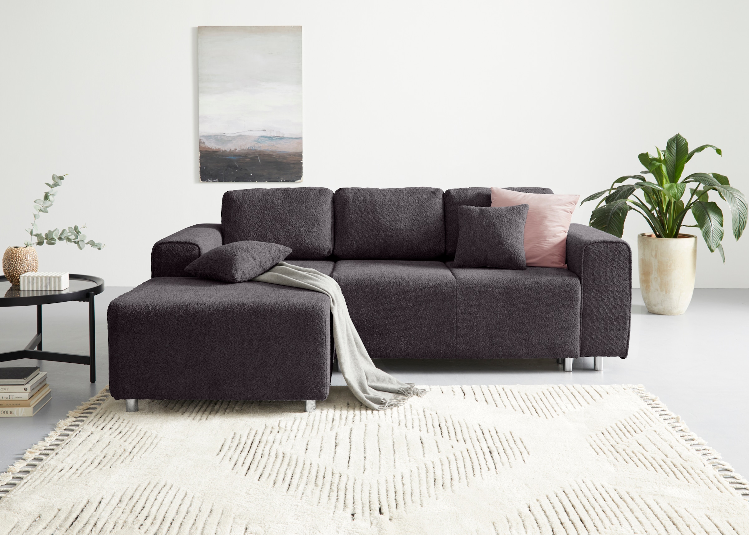 Guido Maria Kretschmer Home&Living Ecksofa »Györ«, L-Form, wahlweise mit Bettfunktion und Bettkasten incl. 2 Zierkissen