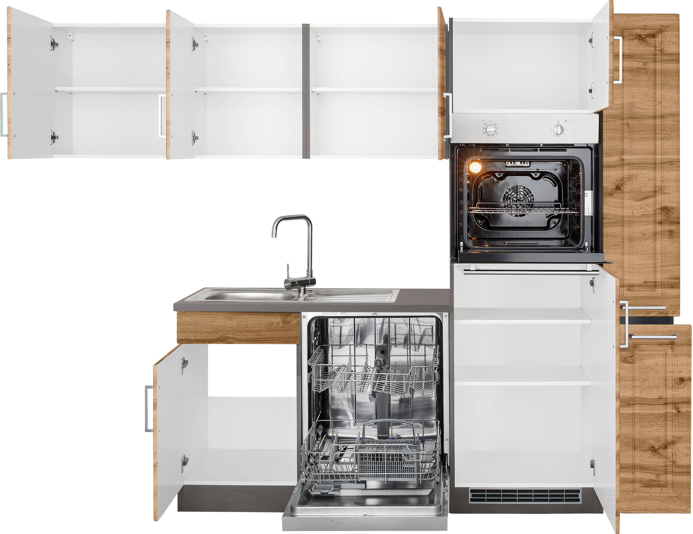 KOCHSTATION Winkelküche »KS-Stockholm« Stellbreite 260/170 cm, mit hochwertigen MDF Fronten im Landhaus-Stil