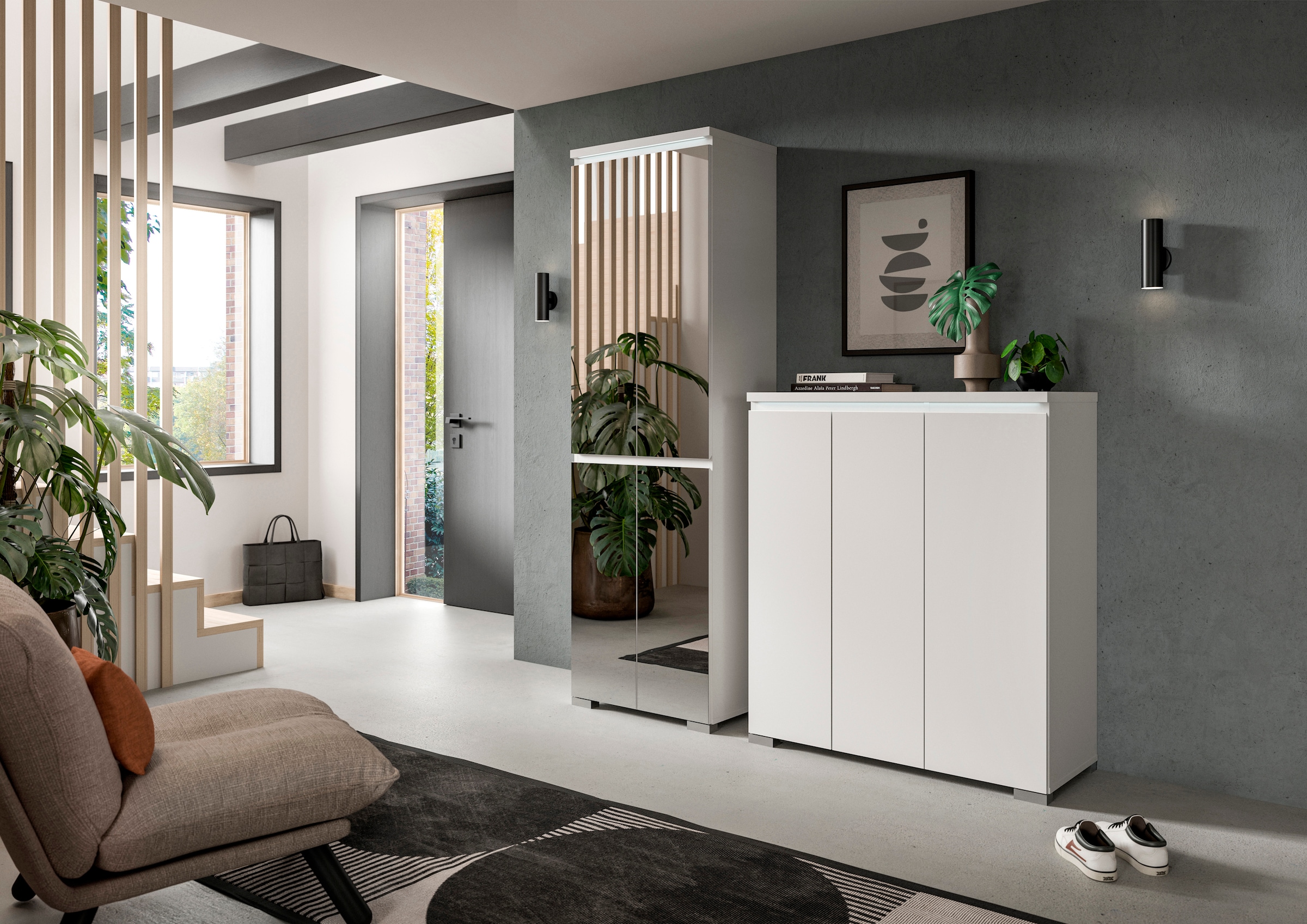 INOSIGN Schuhschrank »Skoskap, Tiefe 40 cm, 4 Türen, 9 Fächer, 7 verstellbare Einlegeböden«, Platz für ca. 27 Schuhpaare, Hochschrank, Spiegelschrank,Dielenschrank