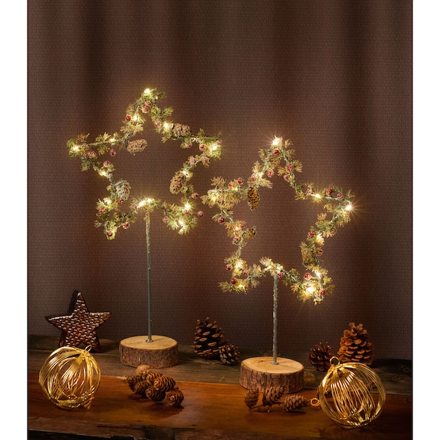 BONETTI LED Stern »Weihnachtsstern, Früchte und Zapfen«, 2er Set, mit  Holzfuß, Höhe ca. 39 cm + 49 cm, Weihnachtsdeko online kaufen | mit 3  Jahren XXL Garantie