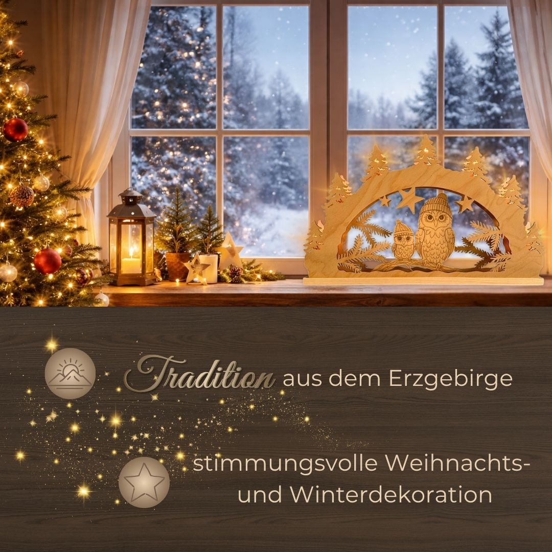 Weigla Schwibbogen »Wintereule im Tannenwald, Lichterbogen aus Holz, NATUR«