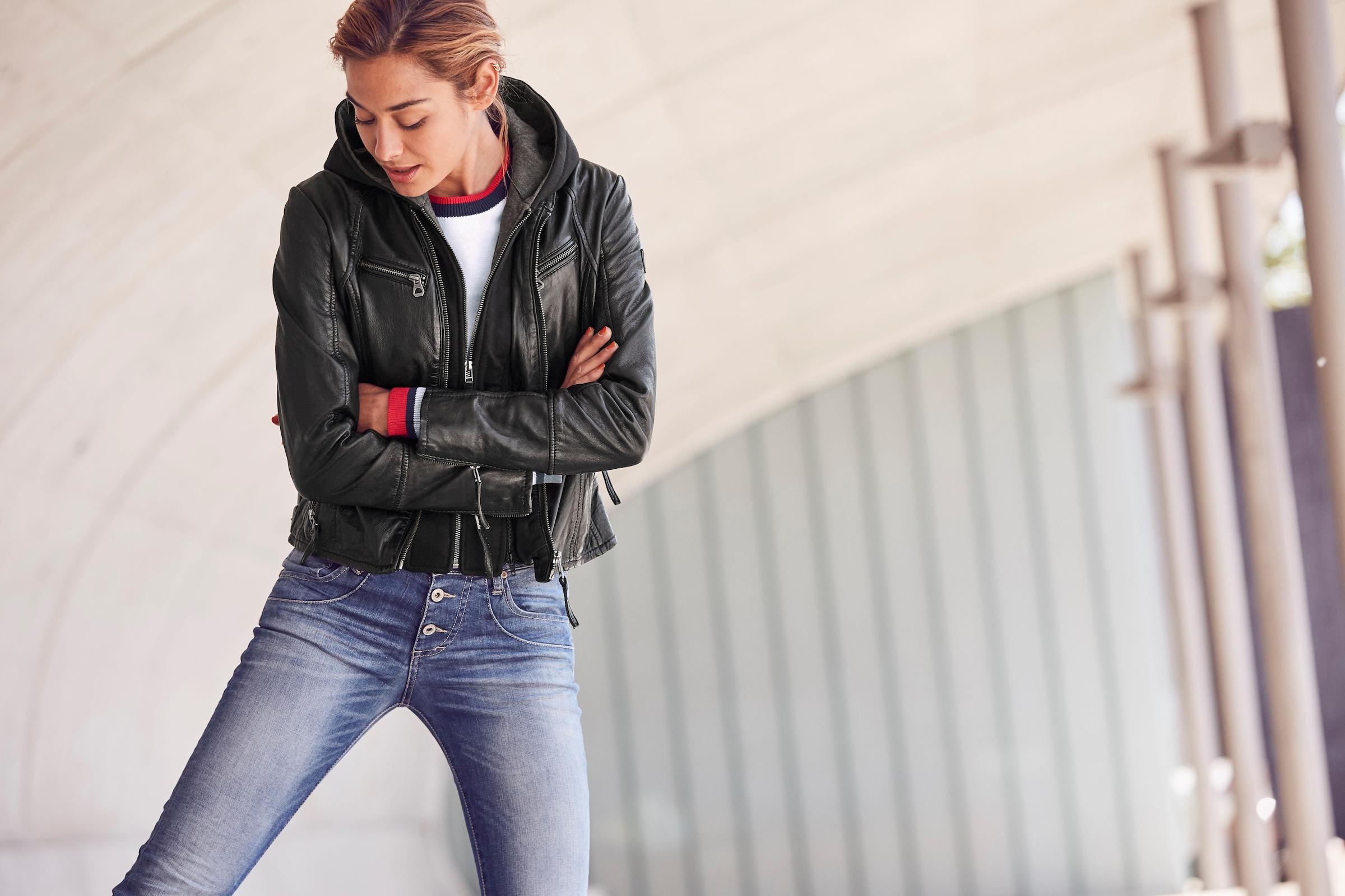 Mauritius Lederjacke »NOLA«, mit Kapuze, Two-in-One Style - mit abnehmbarer Jersey-Kapuze