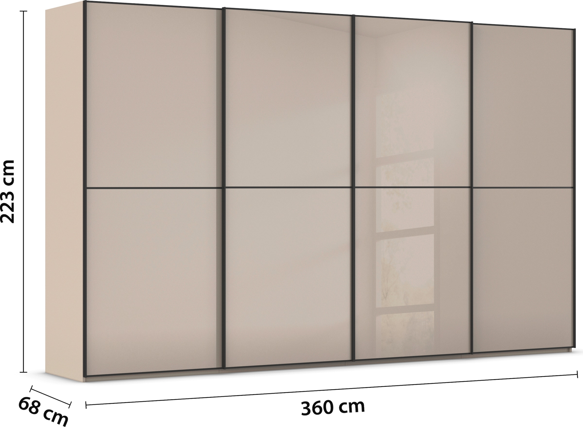 rauch Schwebetürenschrank »Kleiderschrank Schrank Garderobe Schlafzimmerschrank SCALE-DUO«, edle zweigeteilte Türen Glas-Front mit 3 Zierleisten MADE IN GERMANY