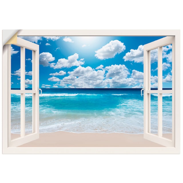 Artland Wandbild »Fensterblick Großartige Strandlandschaft«, Fensterblick, (1  St.), als Leinwandbild, Wandaufkleber oder Poster in versch. Größen bequem  bestellen