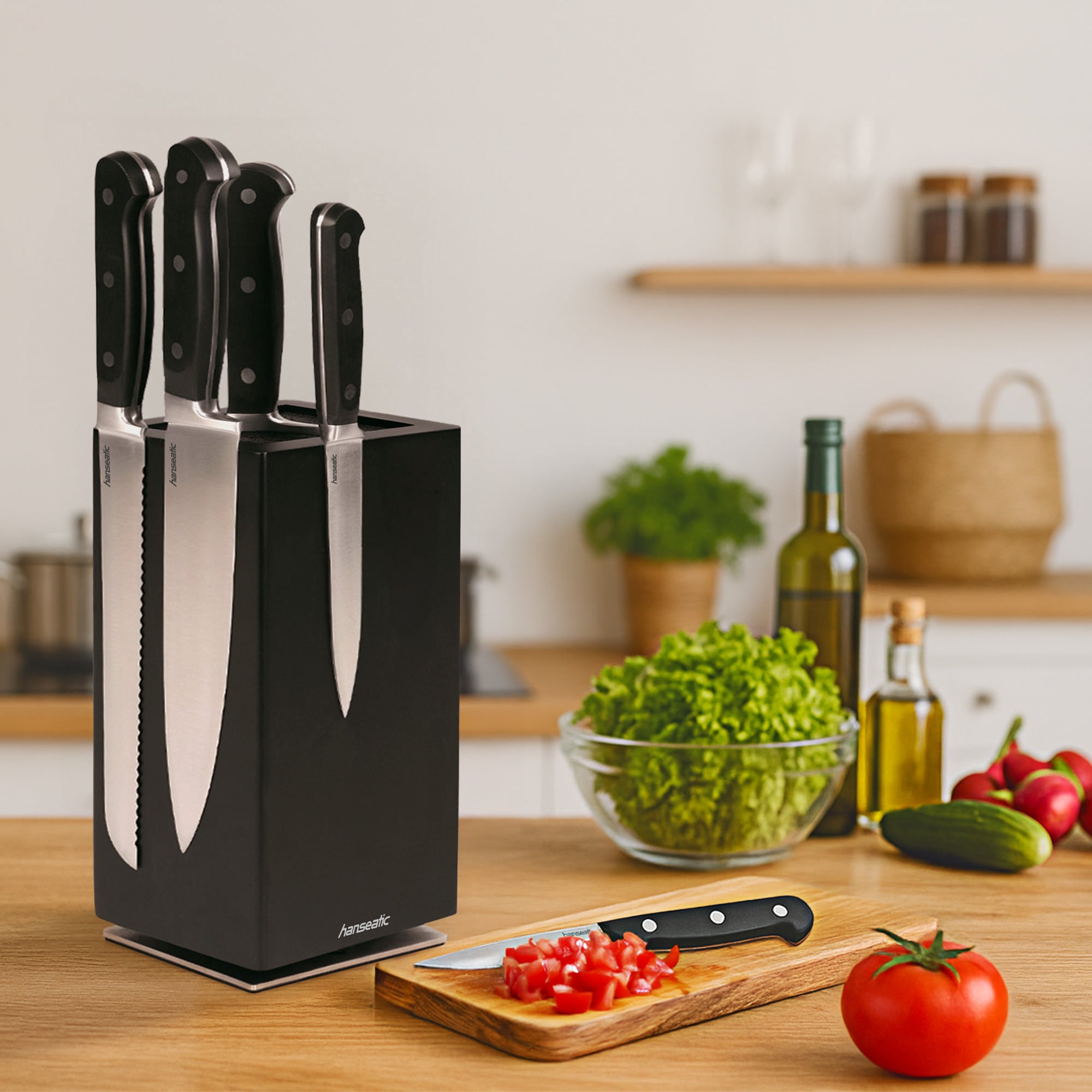 Hanseatic Magnet-Messerblock »hanseatic PREMIUM, aus Holz, Messerblock Set, 6-tlg.« 6 tlg. elegantes Design, herausnehmbarer Borsteneinsatz, 360-Grad-drehbar