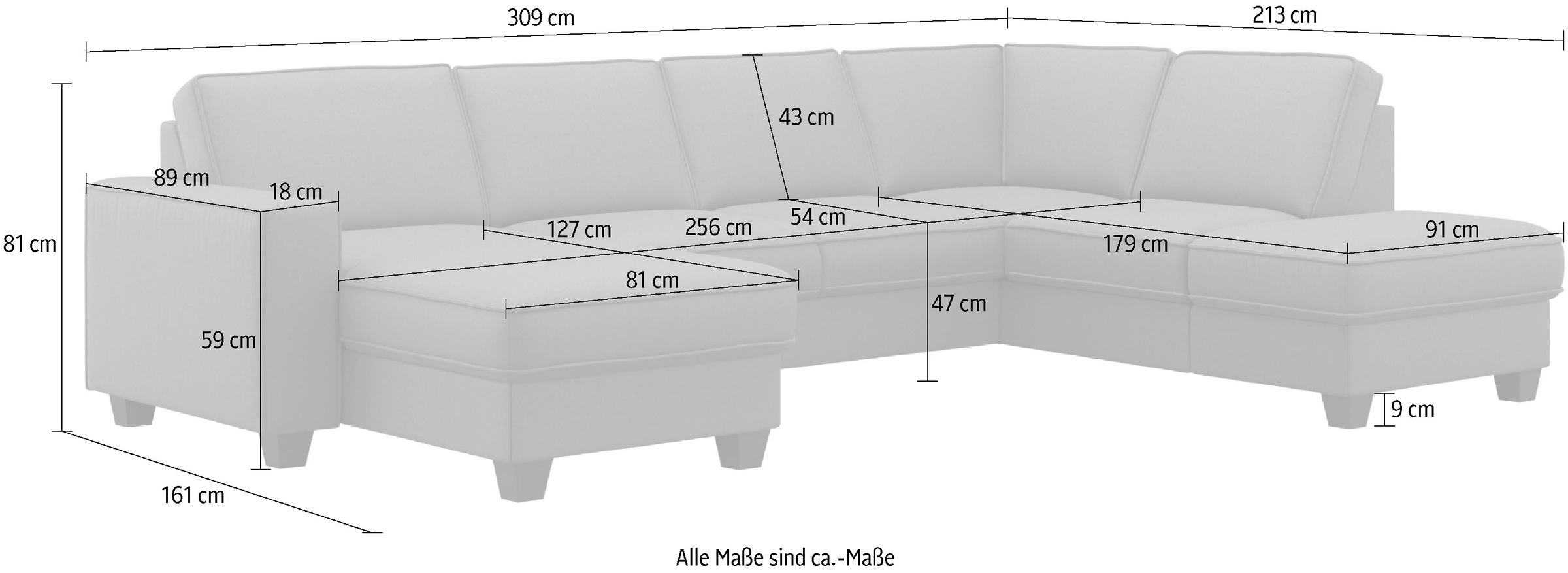 Home affaire Wohnlandschaft »County U-Form« wahlweise Ottomane links oder rechts, mit Federkern-Polsterung