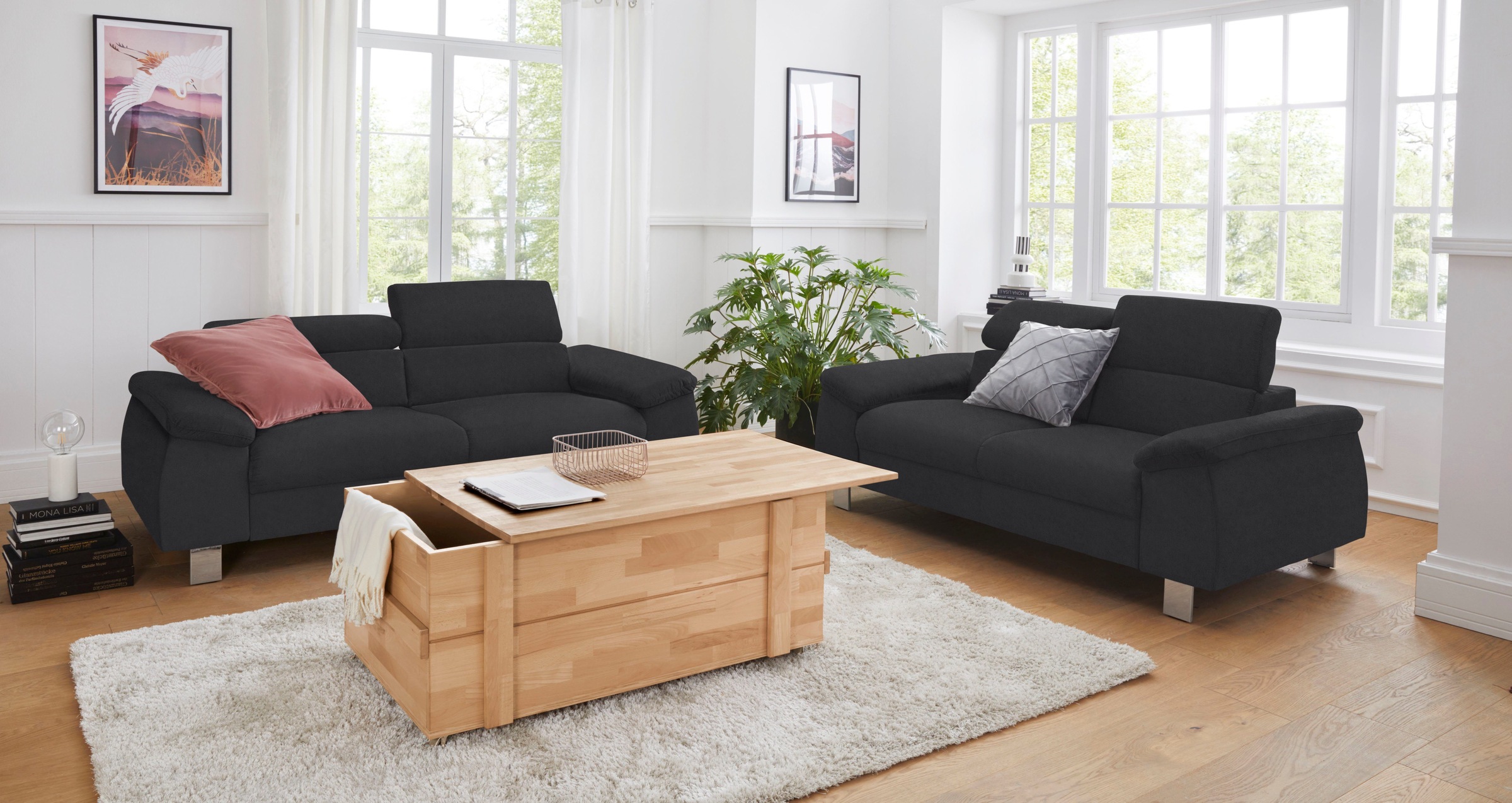 COTTA Polstergarnitur »Komaris«, (Set), Set bestehend aus: 2-Sitzer mit Kopfteilverstellung & Hocker