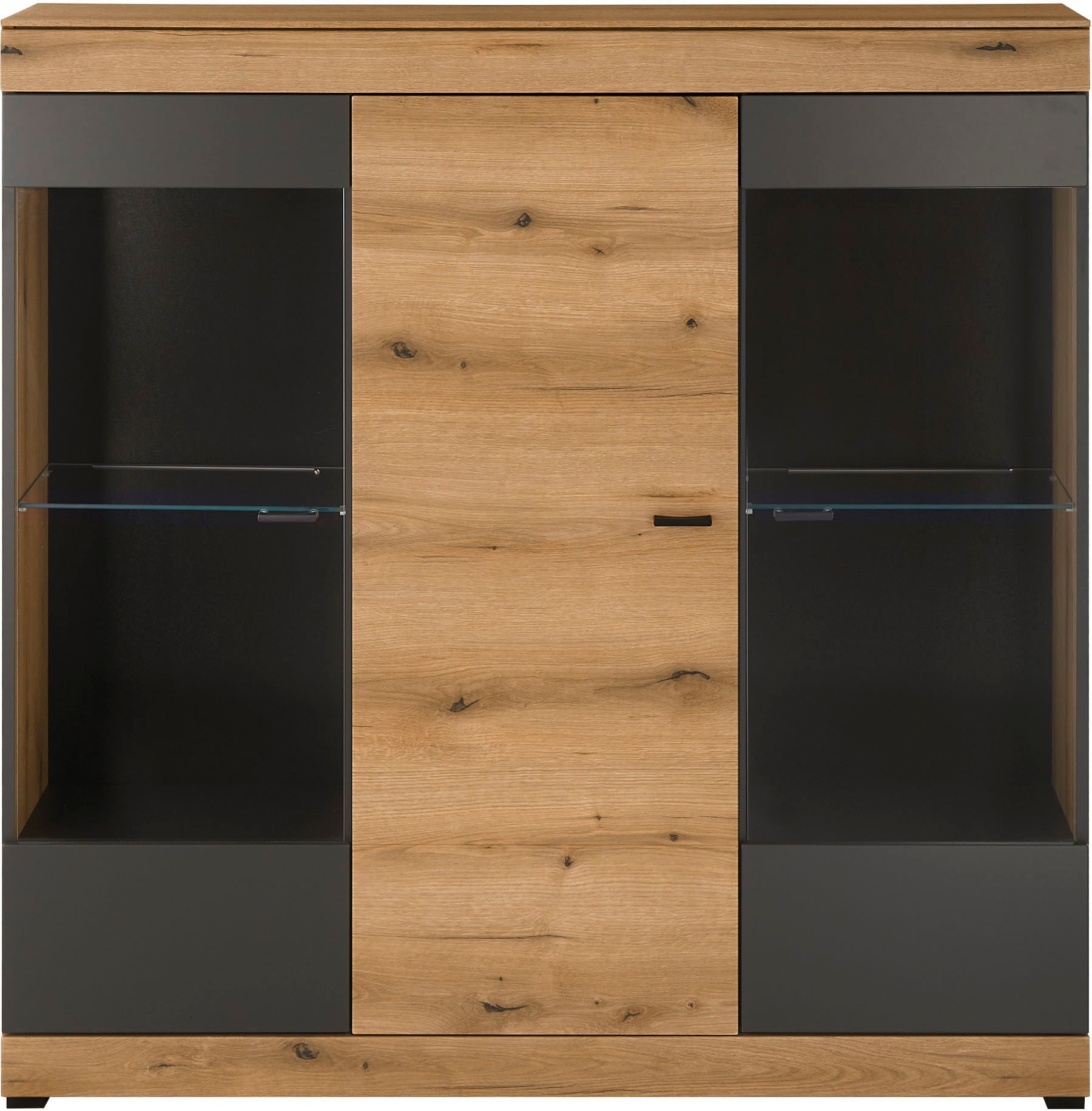 Home affaire Highboard »Soleto, moderner Schrank, Vitrine in Eiche Evoke« zeitlos, schwarze Griffe aus Metall, ausreichend Stauraum