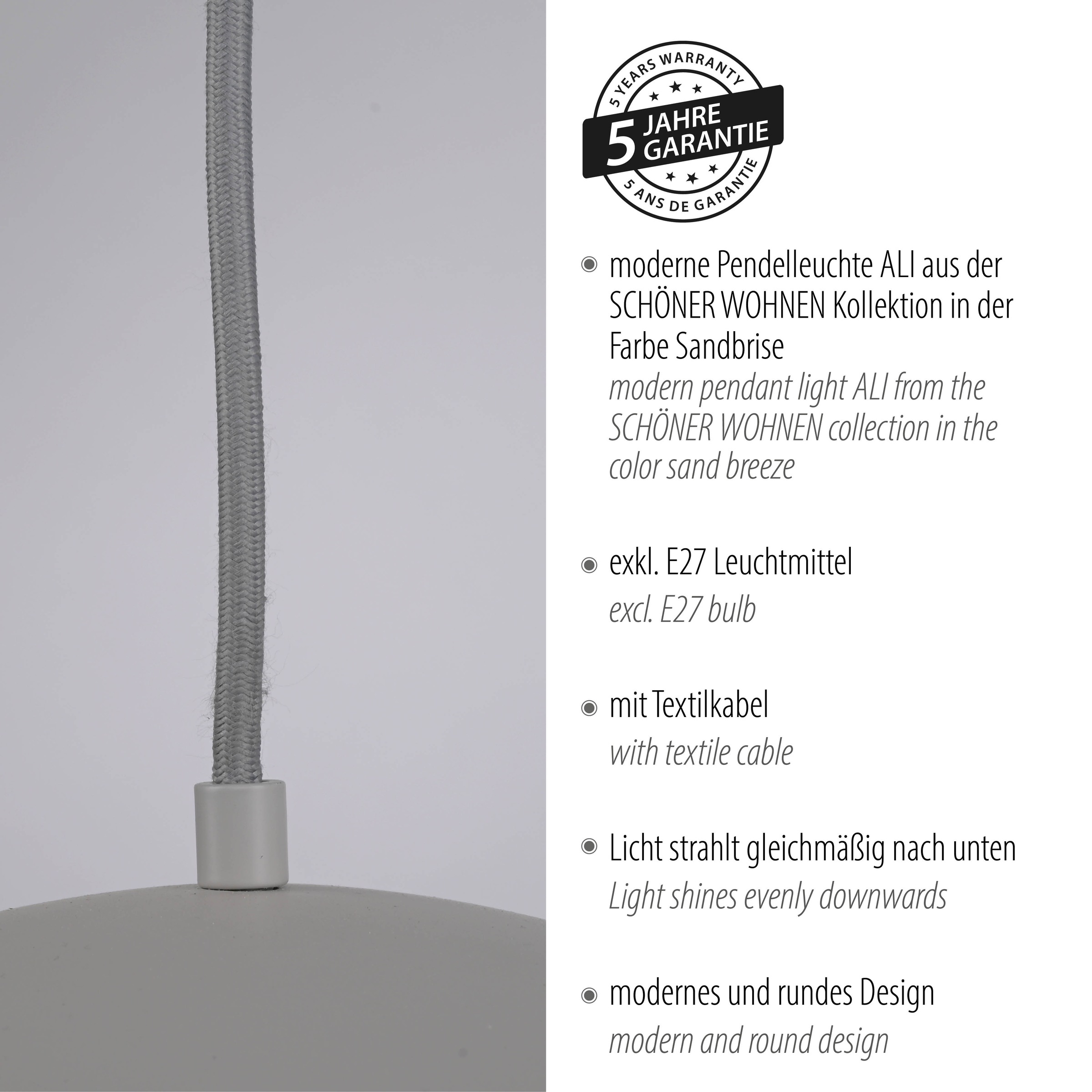 SCHÖNER WOHNEN-Kollektion LED Pendelleuchte »ALI« E27 1 Stk. SCHÖNER WOHNEN Kollektion, Downlight